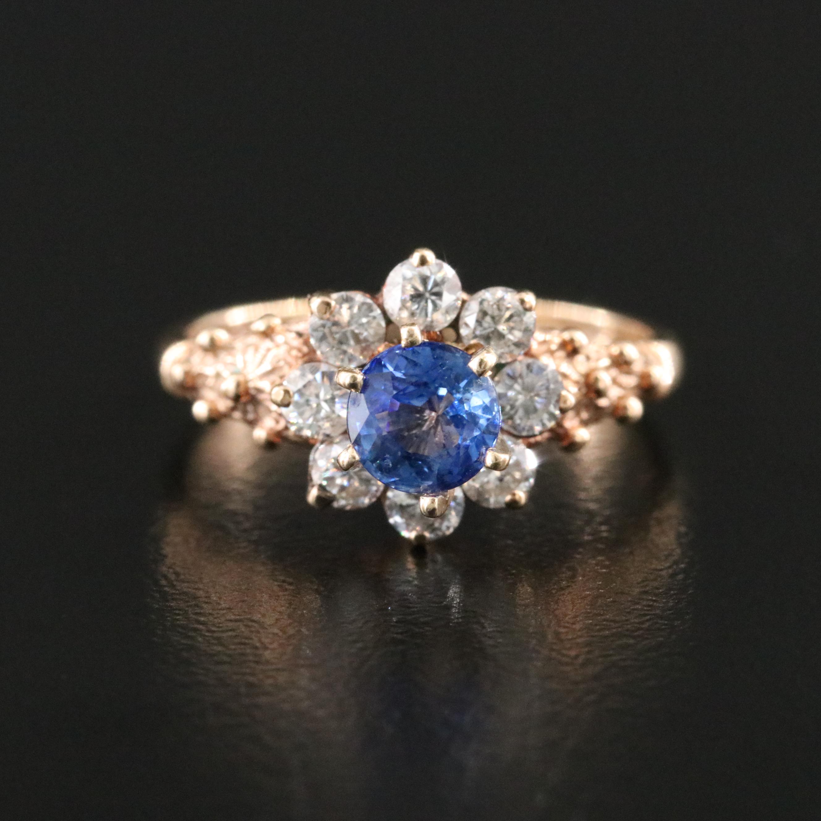 Vintage 9K Sapphire and 0.32 CTW Diamond Ring