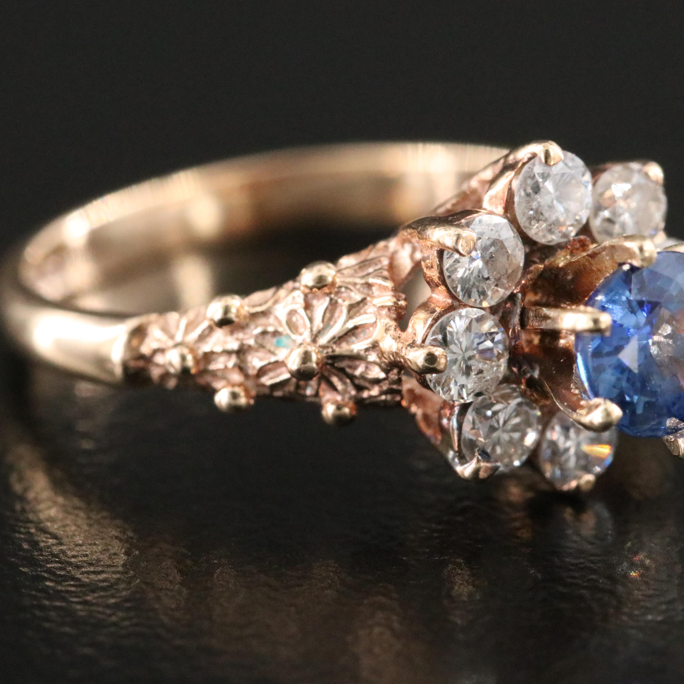 Vintage 9K Sapphire and 0.32 CTW Diamond Ring