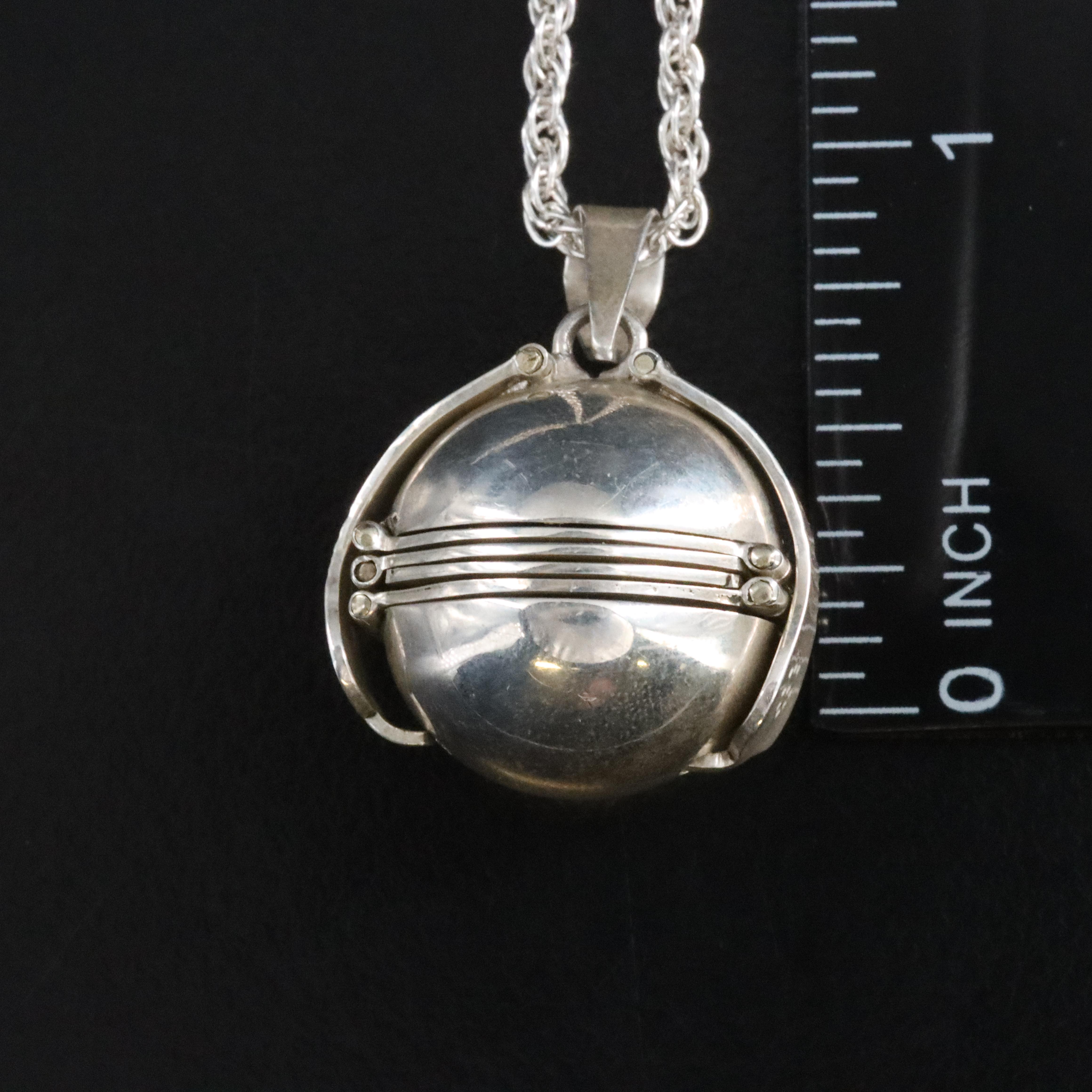 Mexican Sterling Photo Ball Locket Pendant Necklace