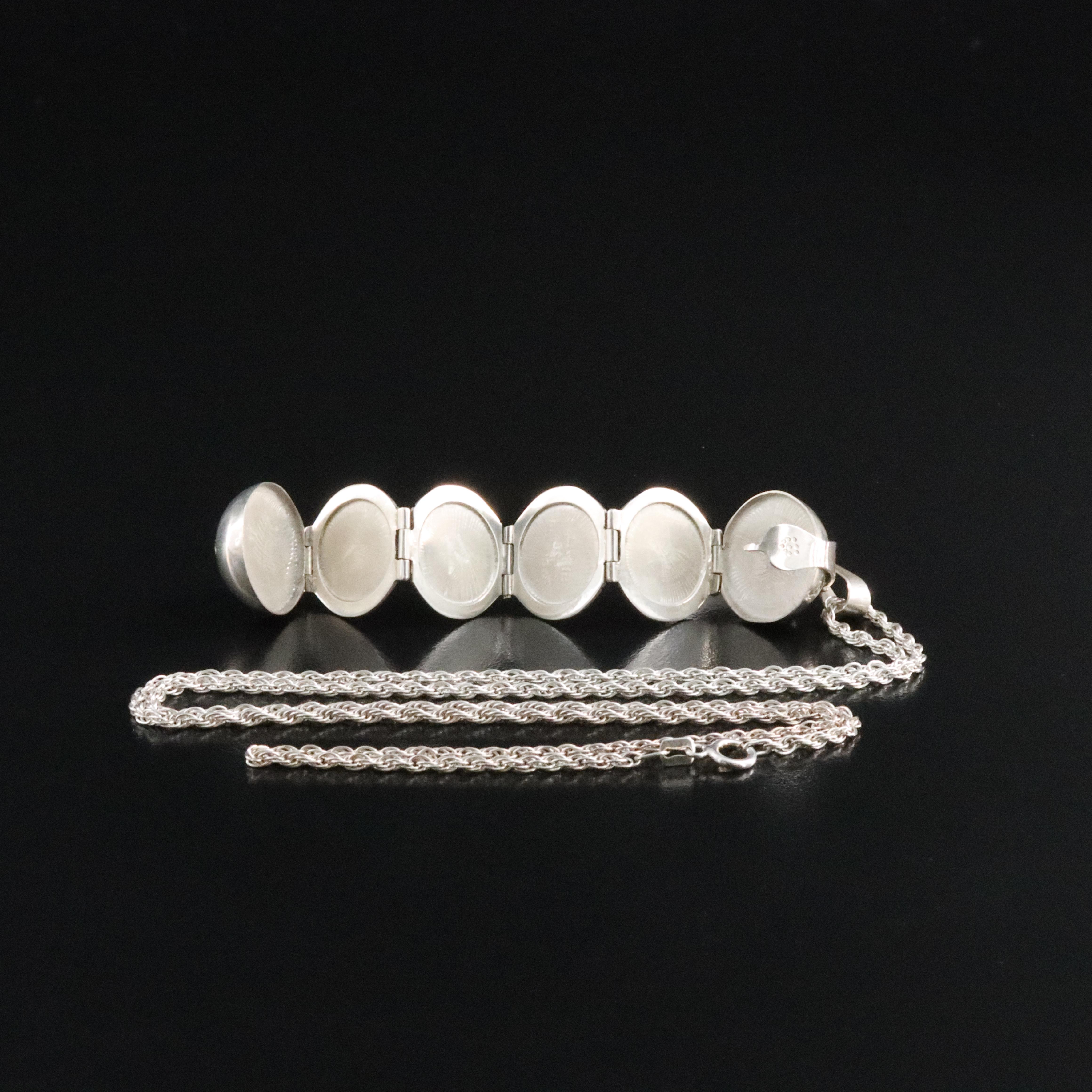 Mexican Sterling Photo Ball Locket Pendant Necklace