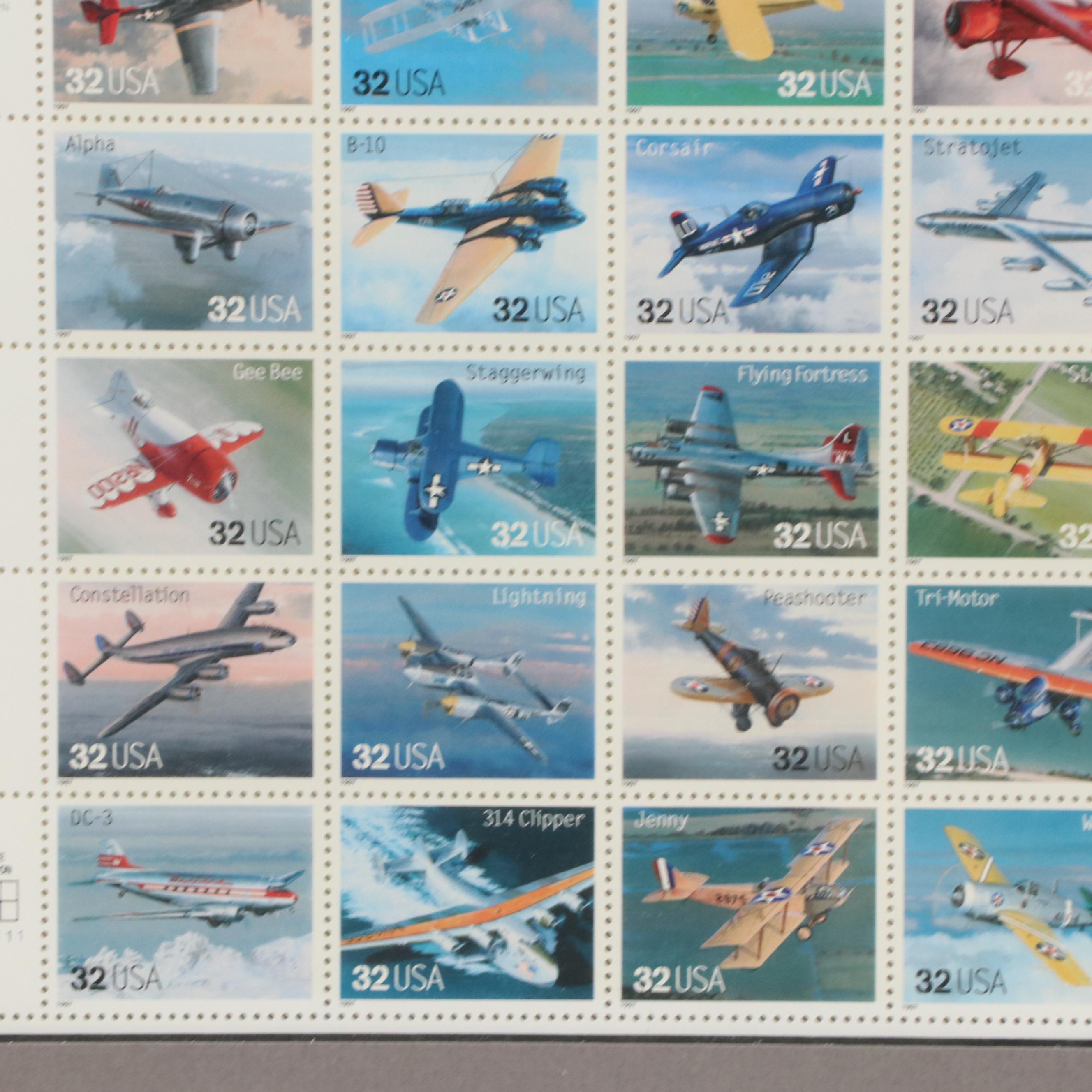 1996 Full Plate of Mint Stamps "Classic American Aircraft"
