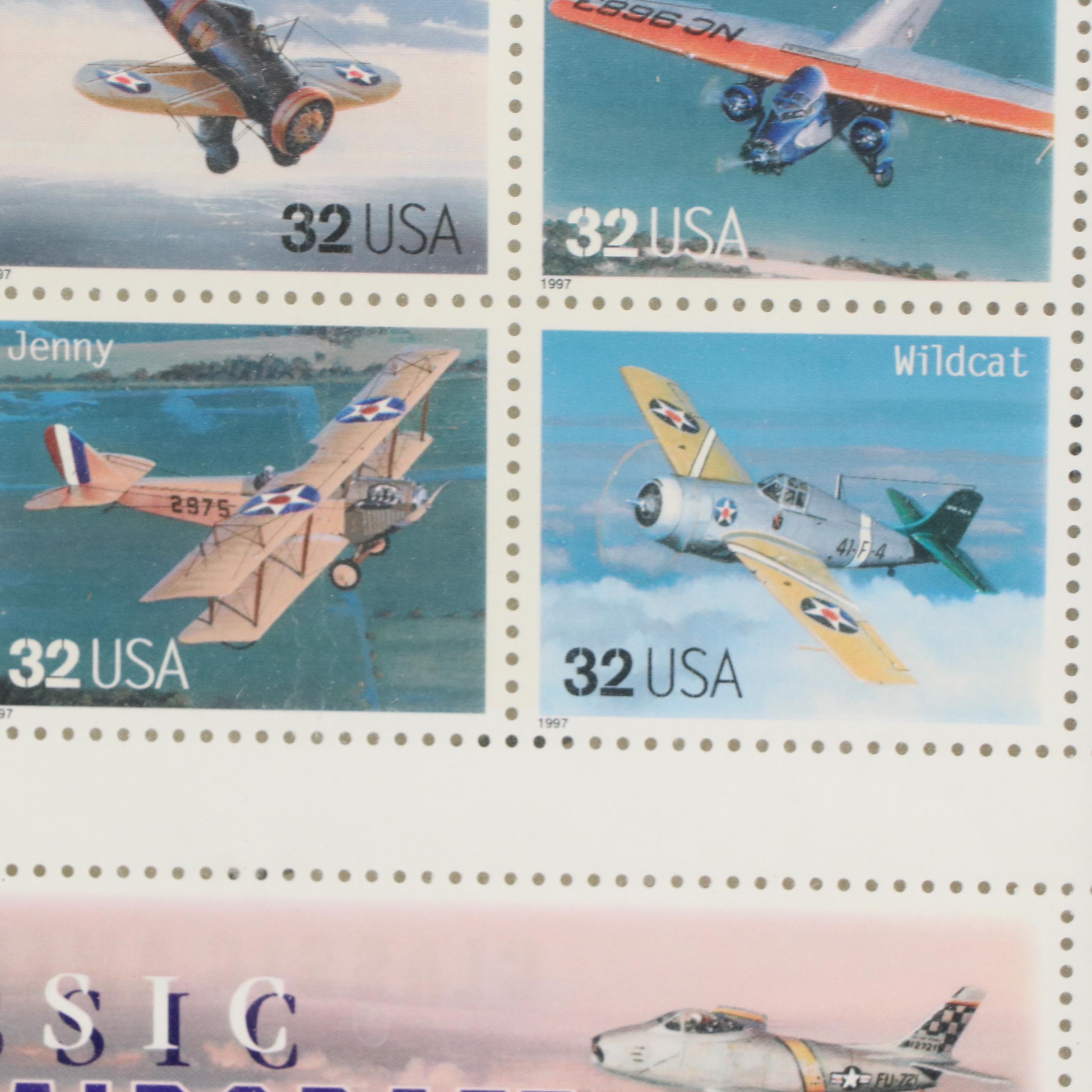 1996 Full Plate of Mint Stamps "Classic American Aircraft"