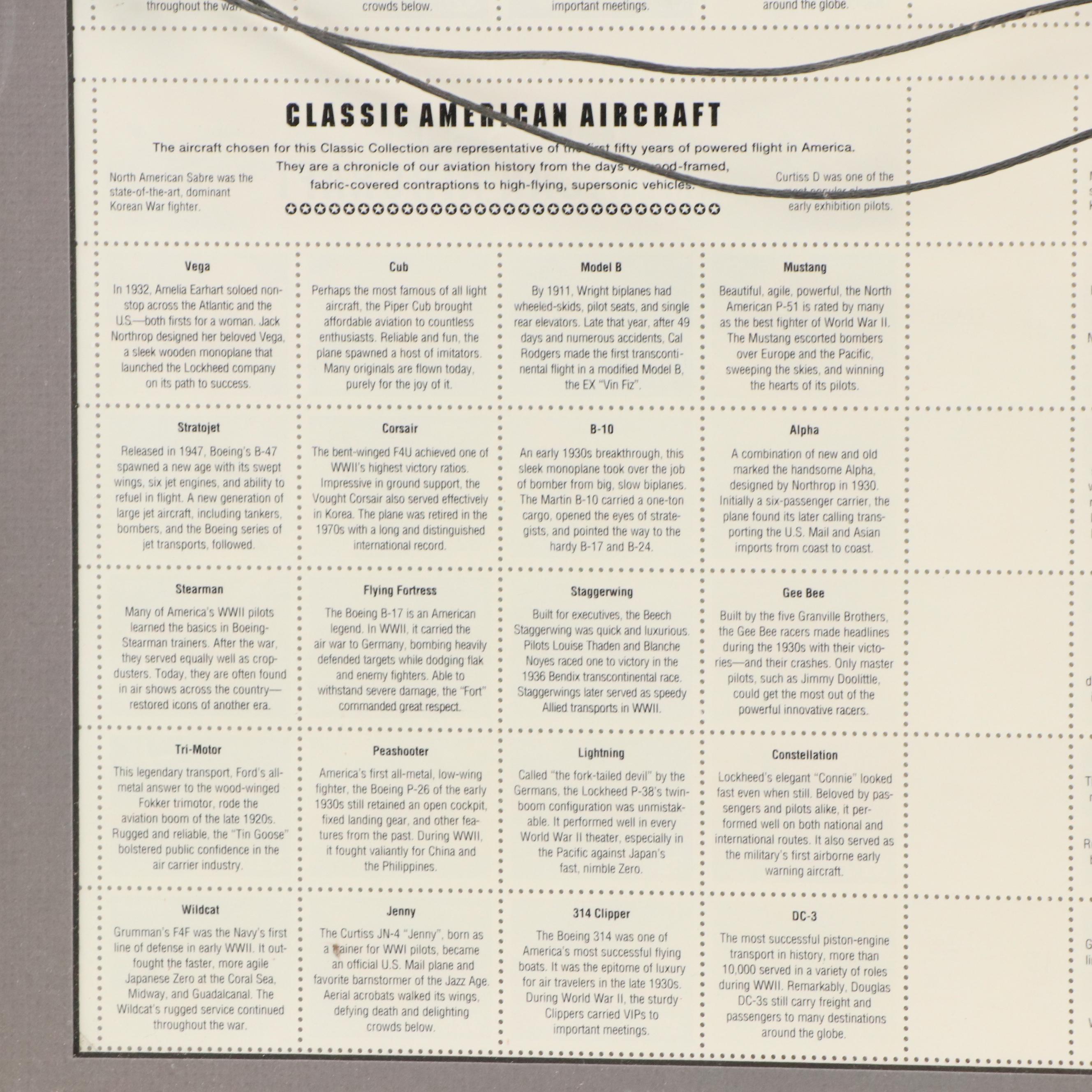 1996 Full Plate of Mint Stamps "Classic American Aircraft"