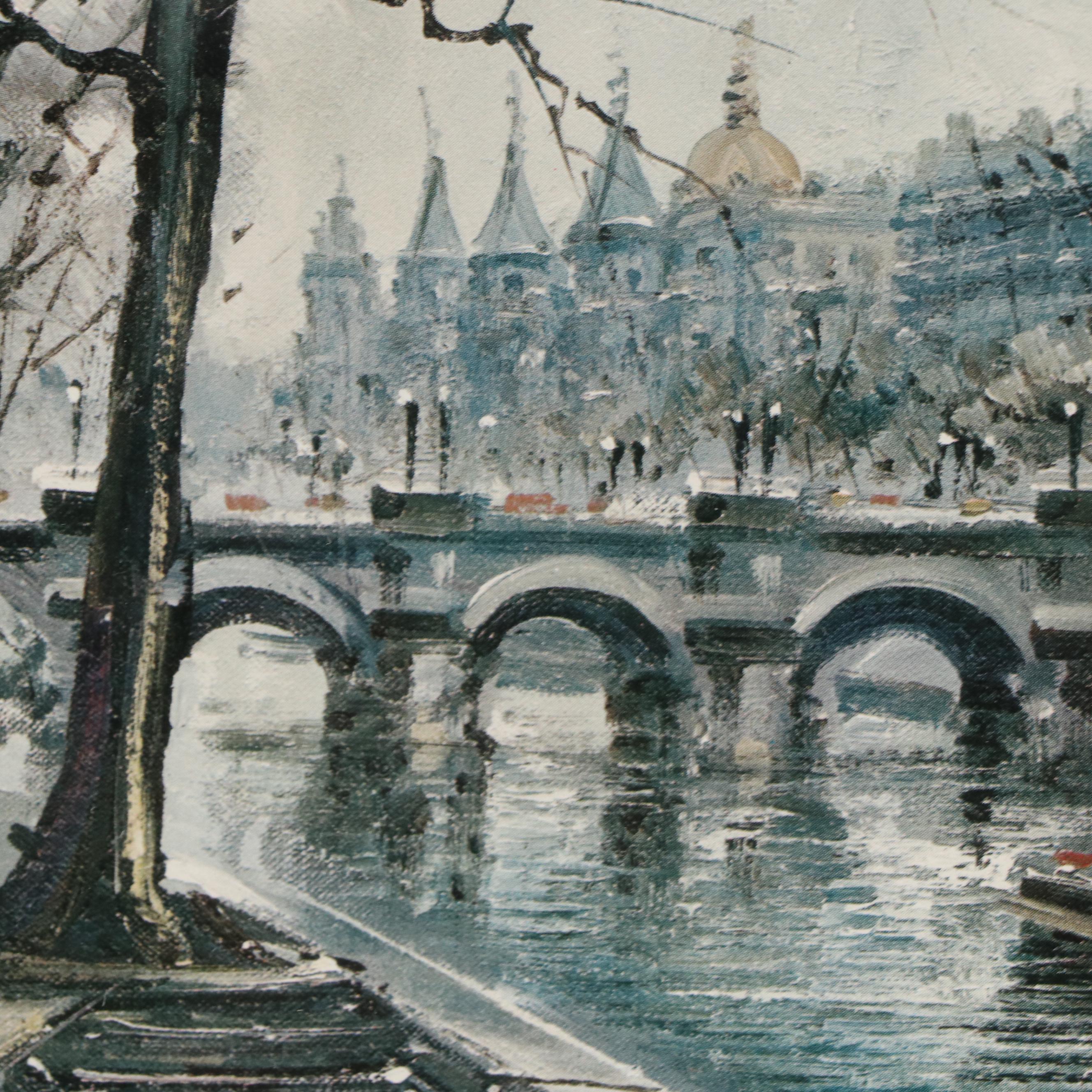 Offset Lithograph View of the Seine in Winter After Maurice Legendre