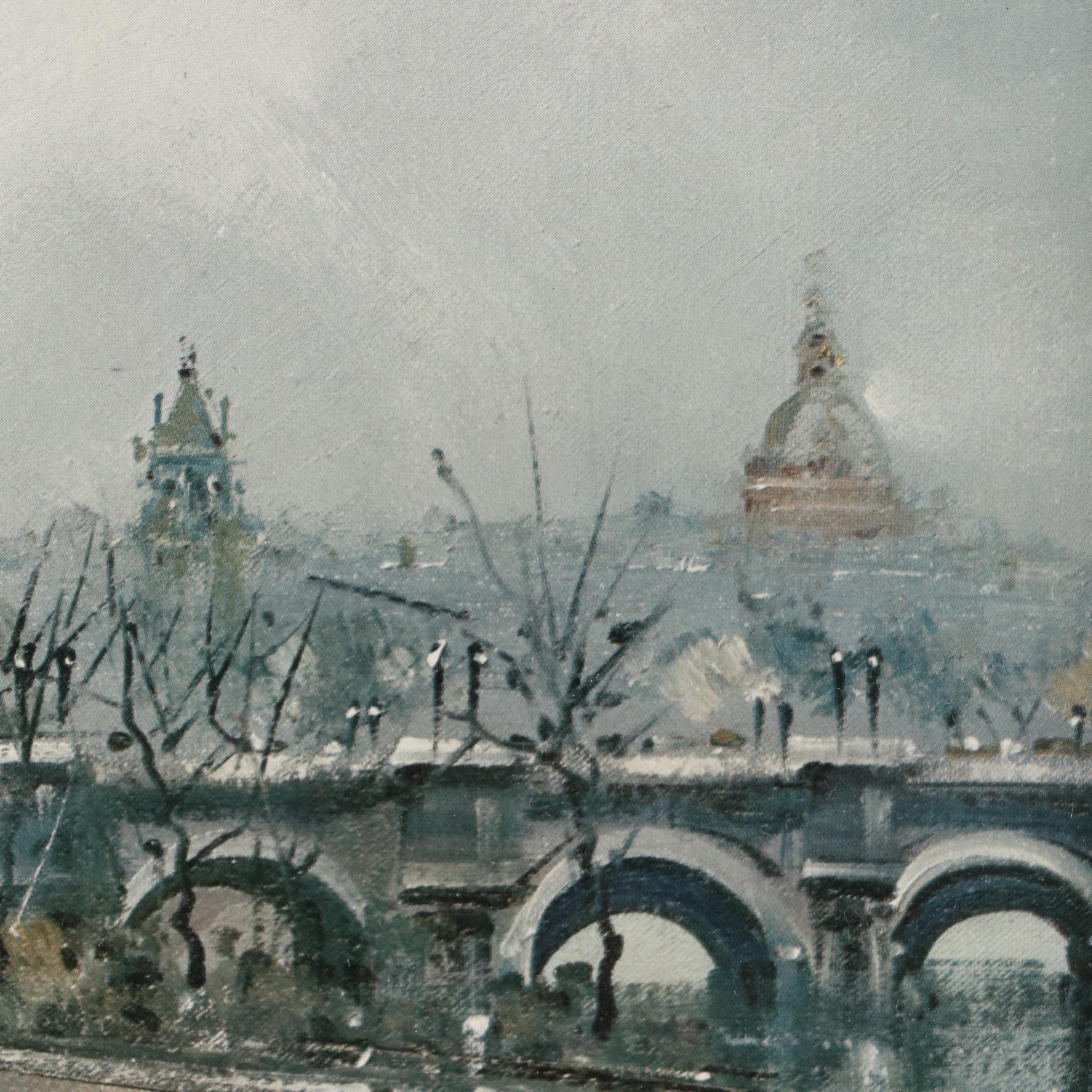 Offset Lithograph View of the Seine in Winter After Maurice Legendre