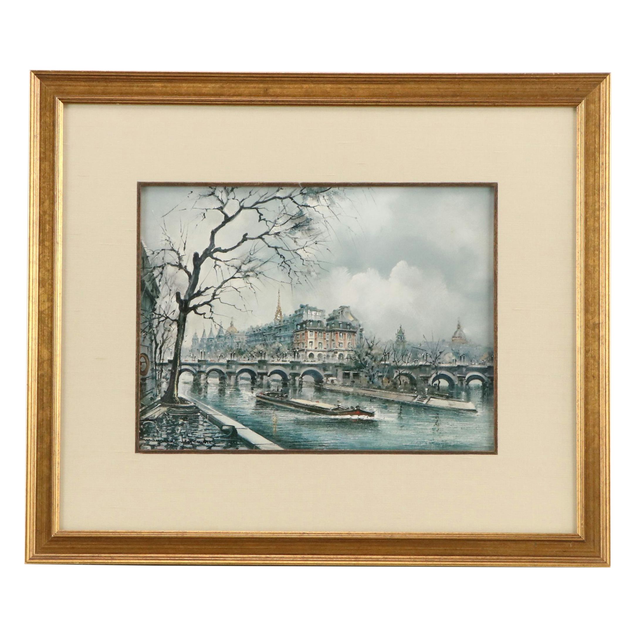 Offset Lithograph View of the Seine in Winter After Maurice Legendre