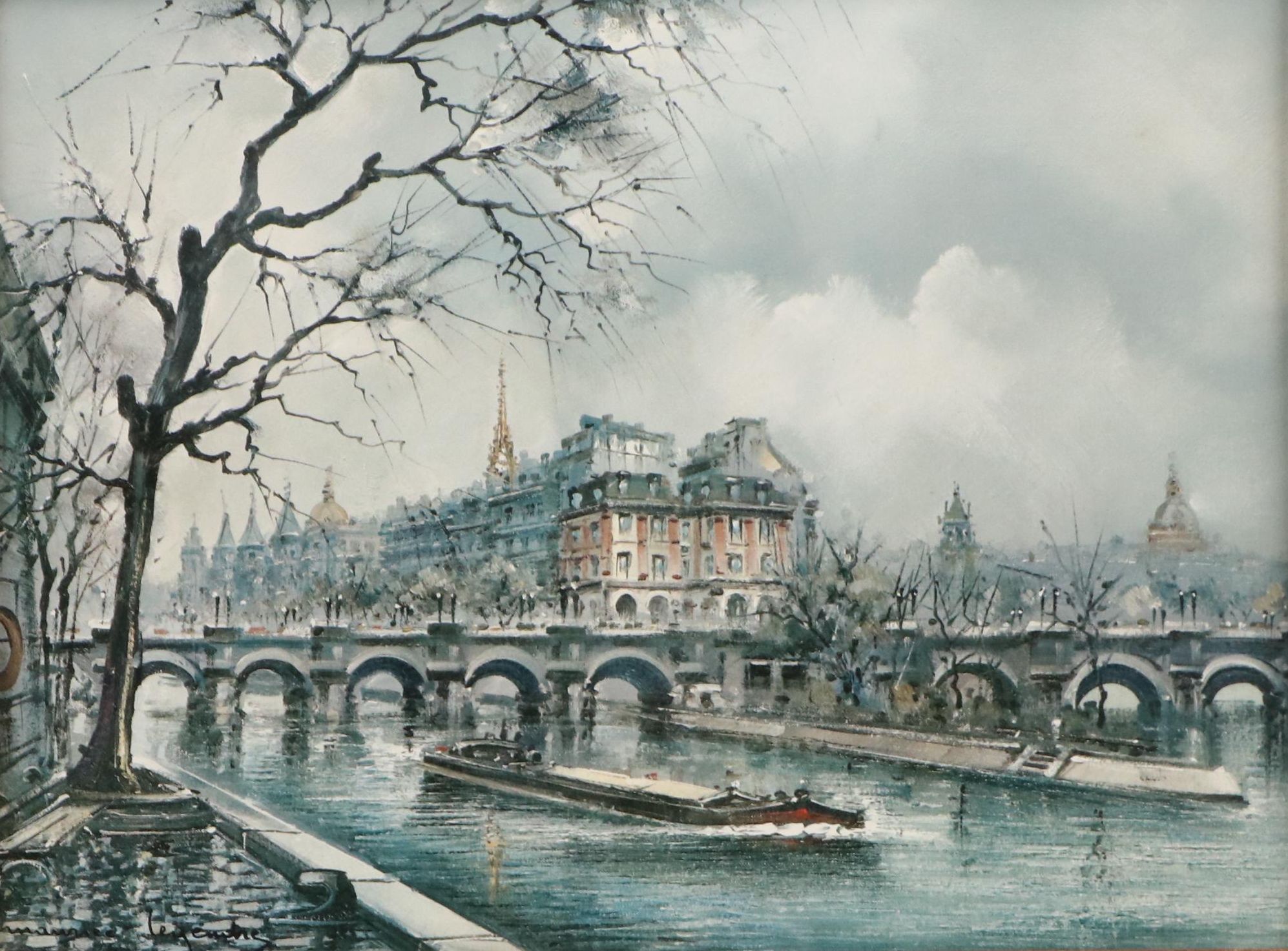Offset Lithograph View of the Seine in Winter After Maurice Legendre