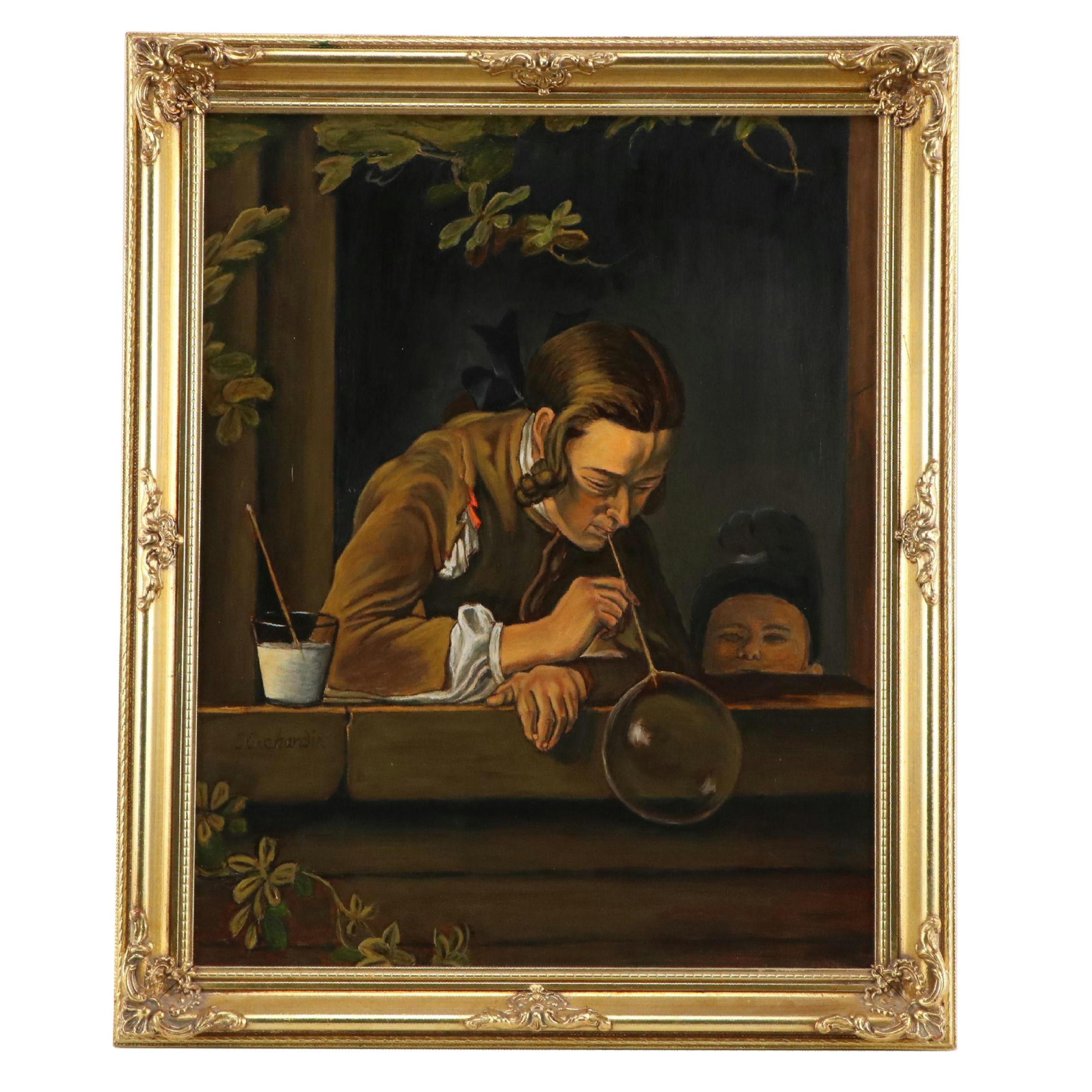 Oil Painting After Jean Siméon Chardin "Soap Bubbles"