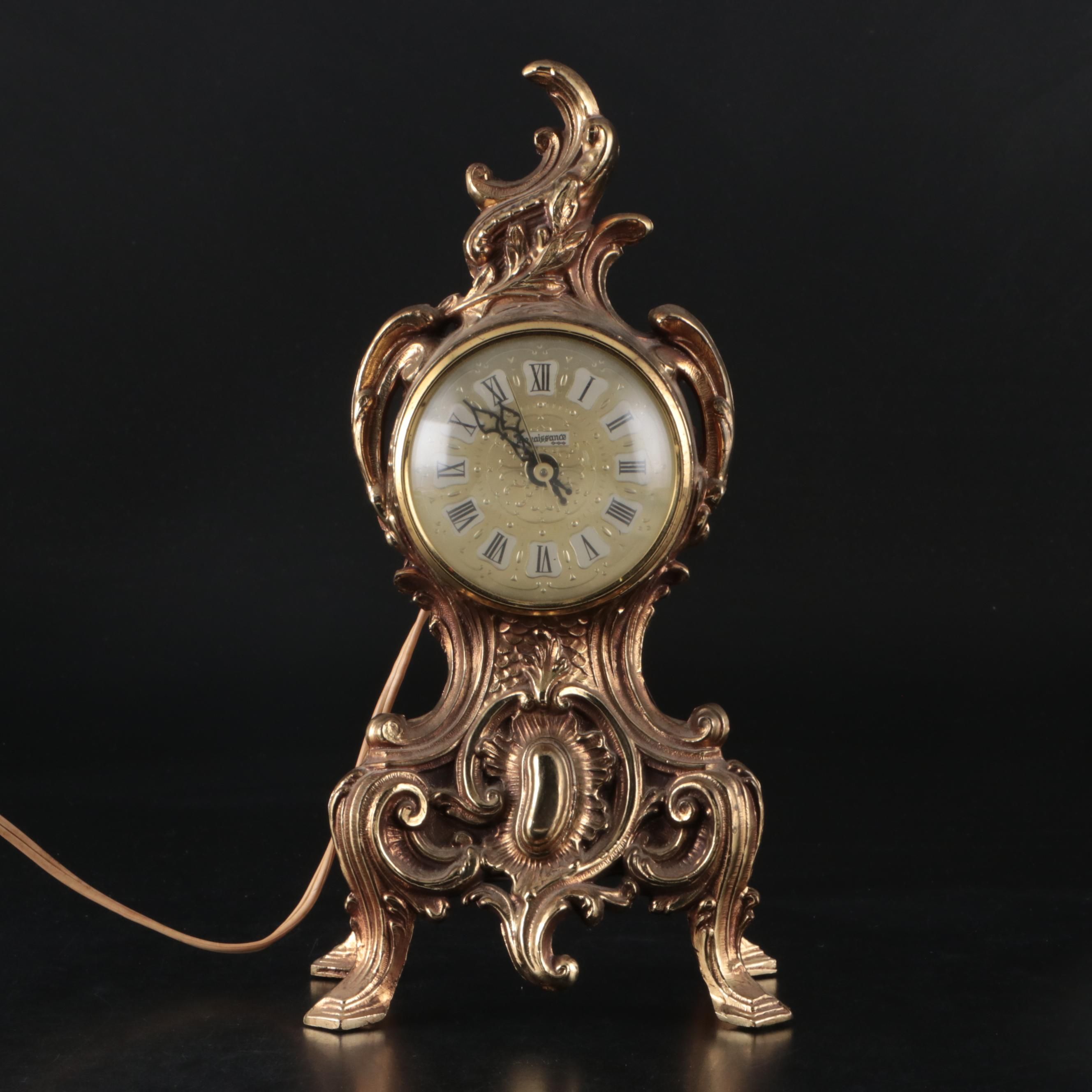 Hollywood Regency Style Renaissance Empire Metal Electric Mantel Clock