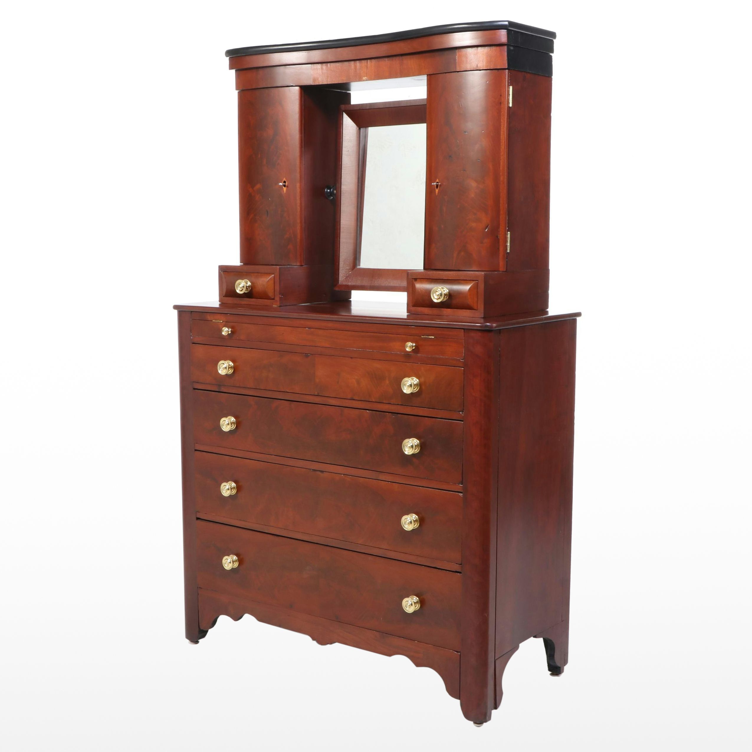 American Empire Flame Mahogany and Cherrywood Dresser, Mid-19th Century