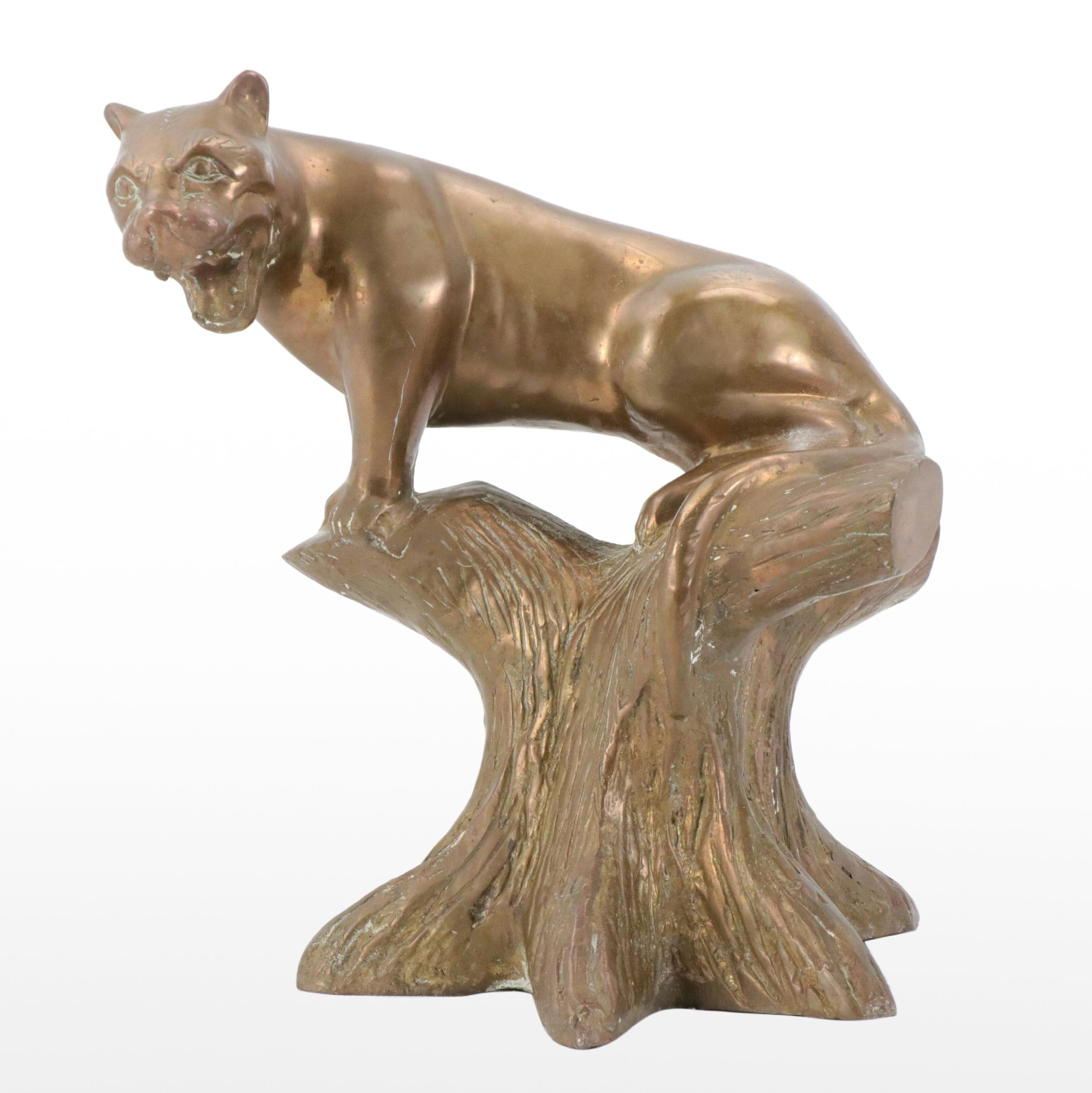 Brass Big Cat Statuette, Late 20th Century