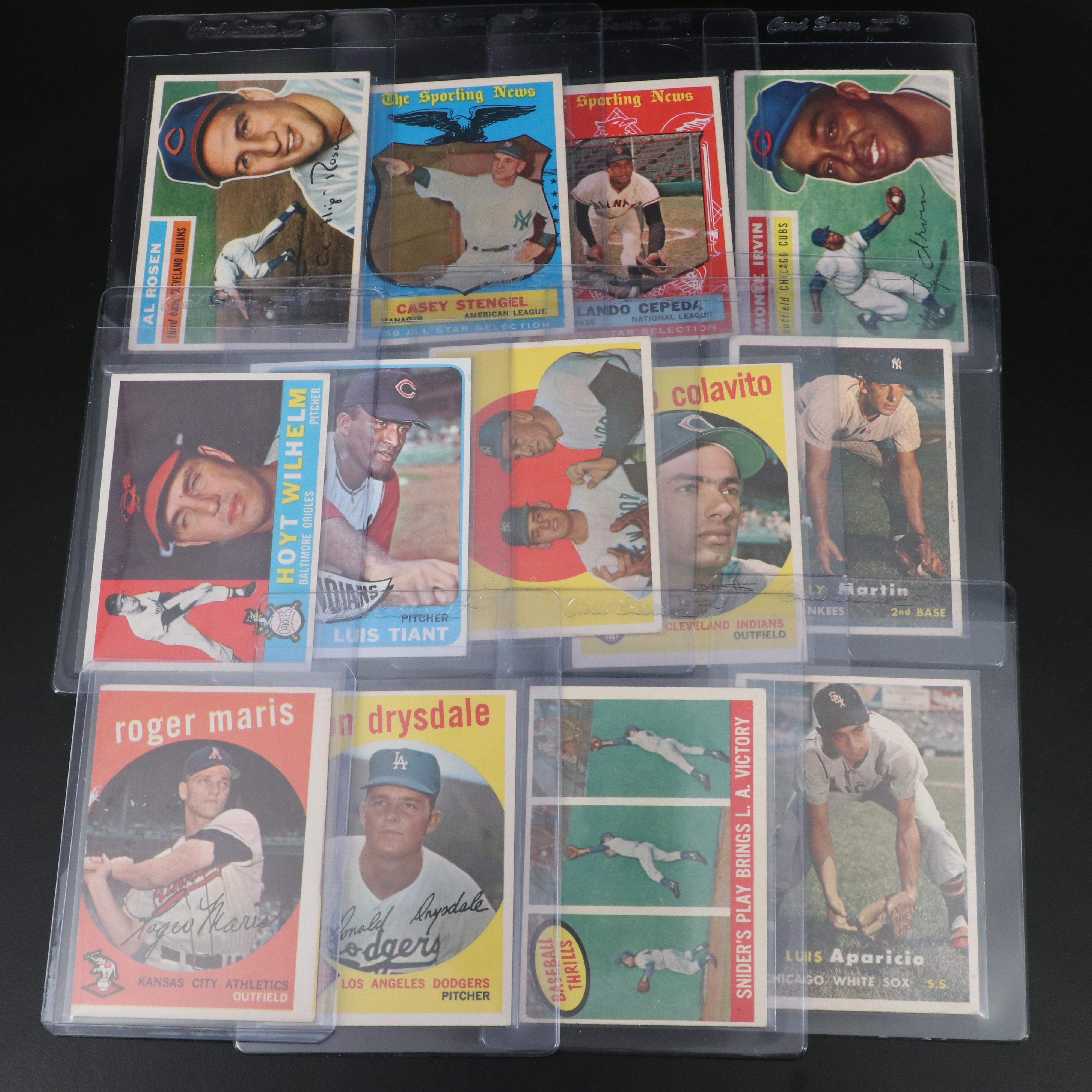 Topps Baseball Cards Featuring Roger Maris, Don Drysdale, and More, 1950s-1960s