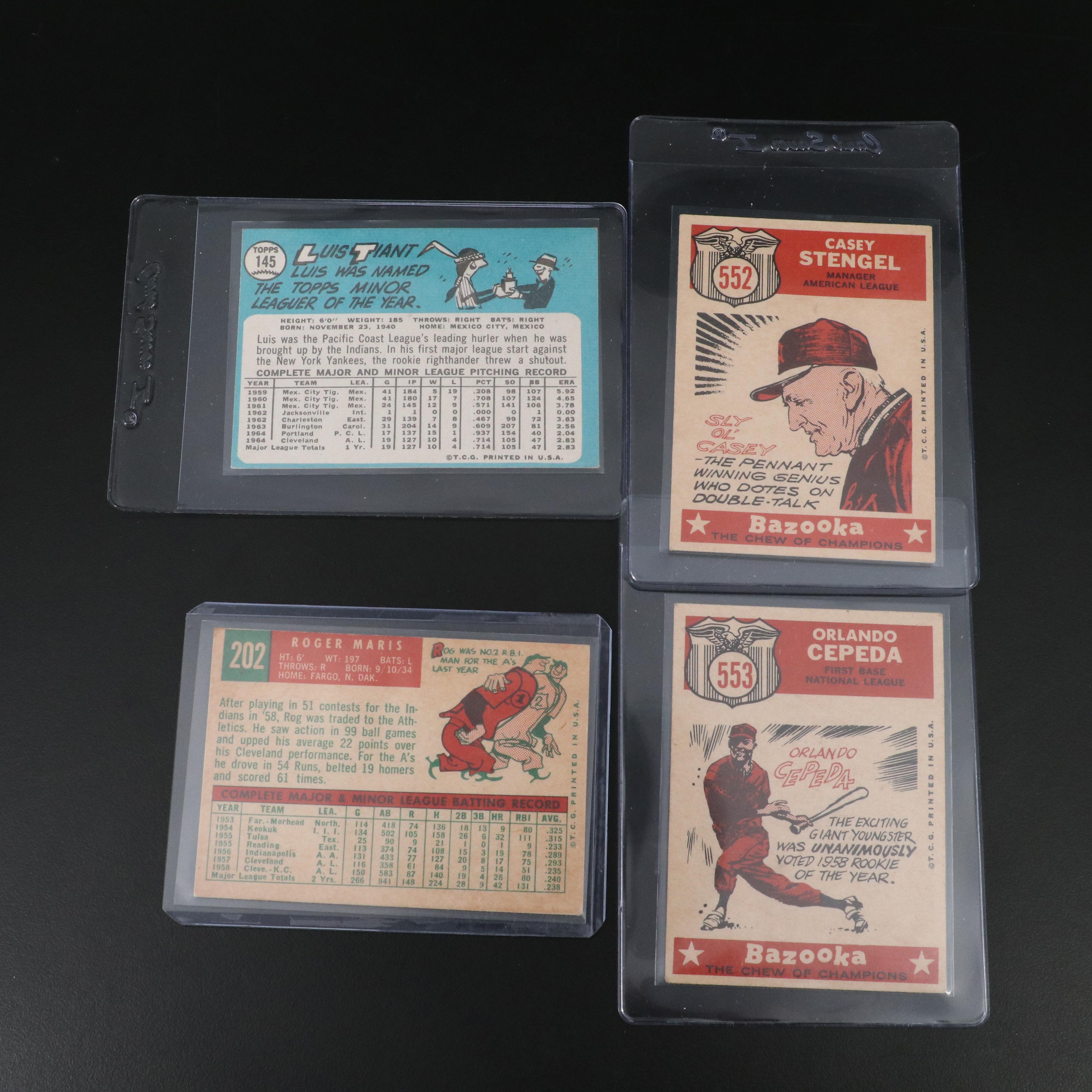 Topps Baseball Cards Featuring Roger Maris, Don Drysdale, and More, 1950s-1960s