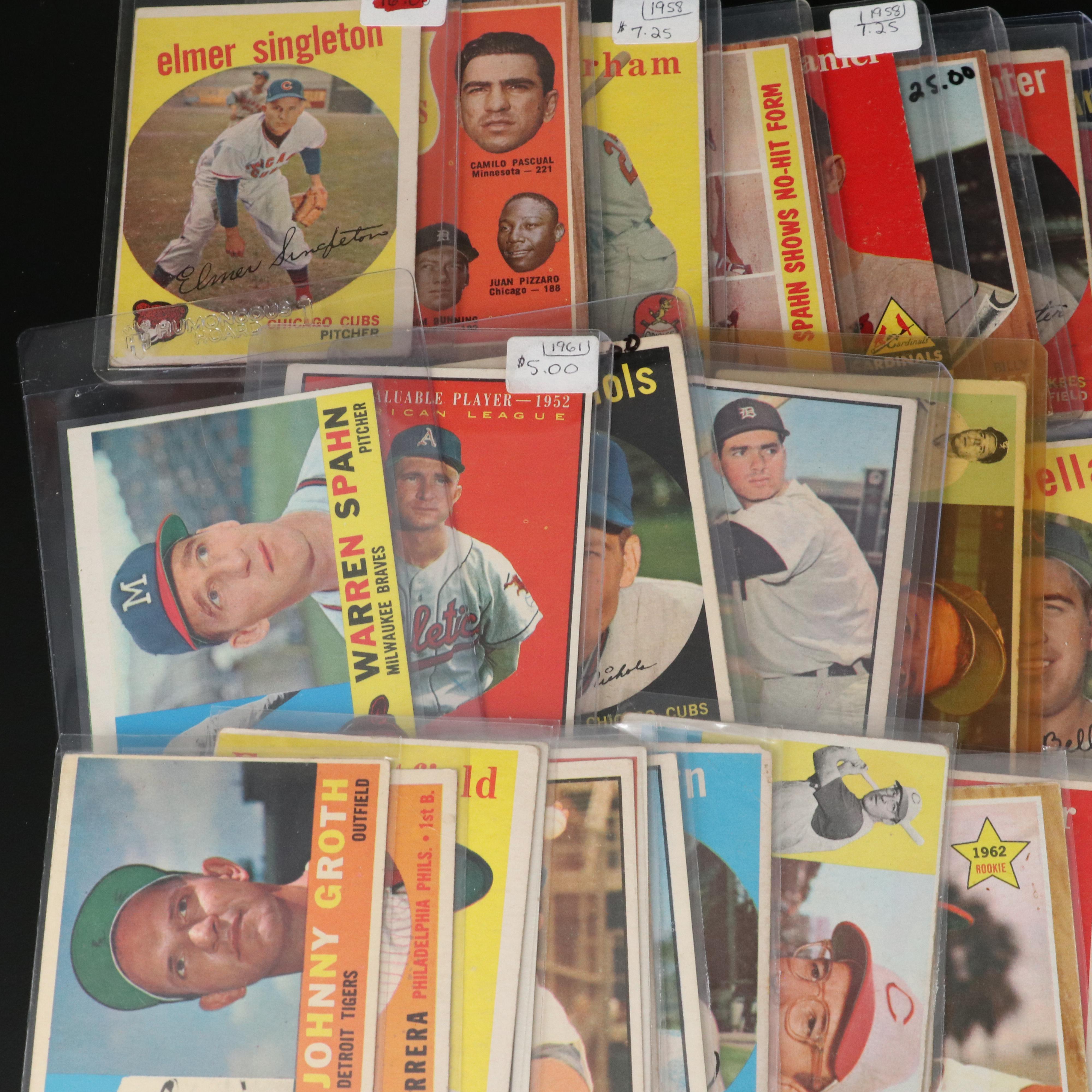 Topps Baseball Cards Featuring Early Wynn, Warren Spahn, and More, 1950s-1960s