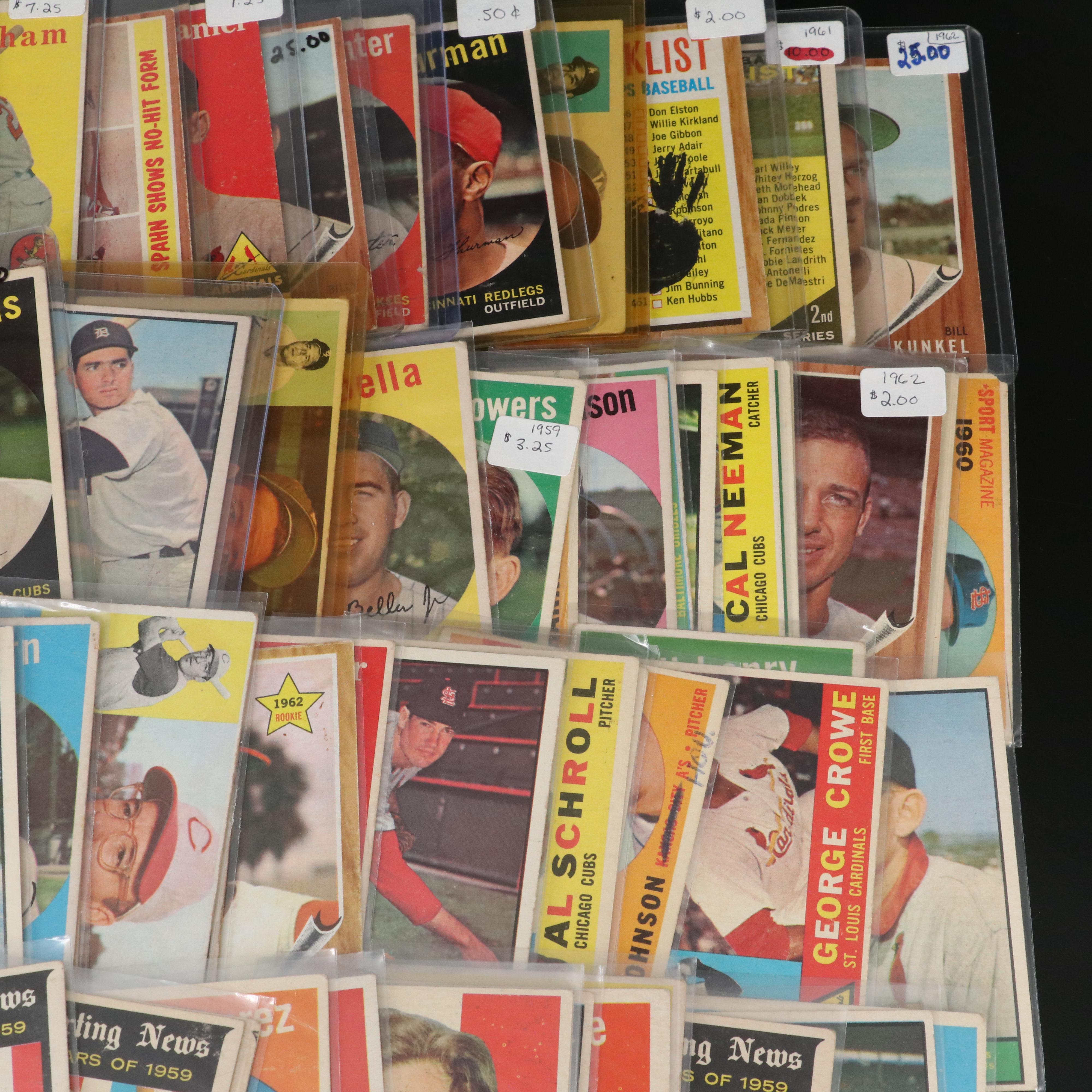 Topps Baseball Cards Featuring Early Wynn, Warren Spahn, and More, 1950s-1960s