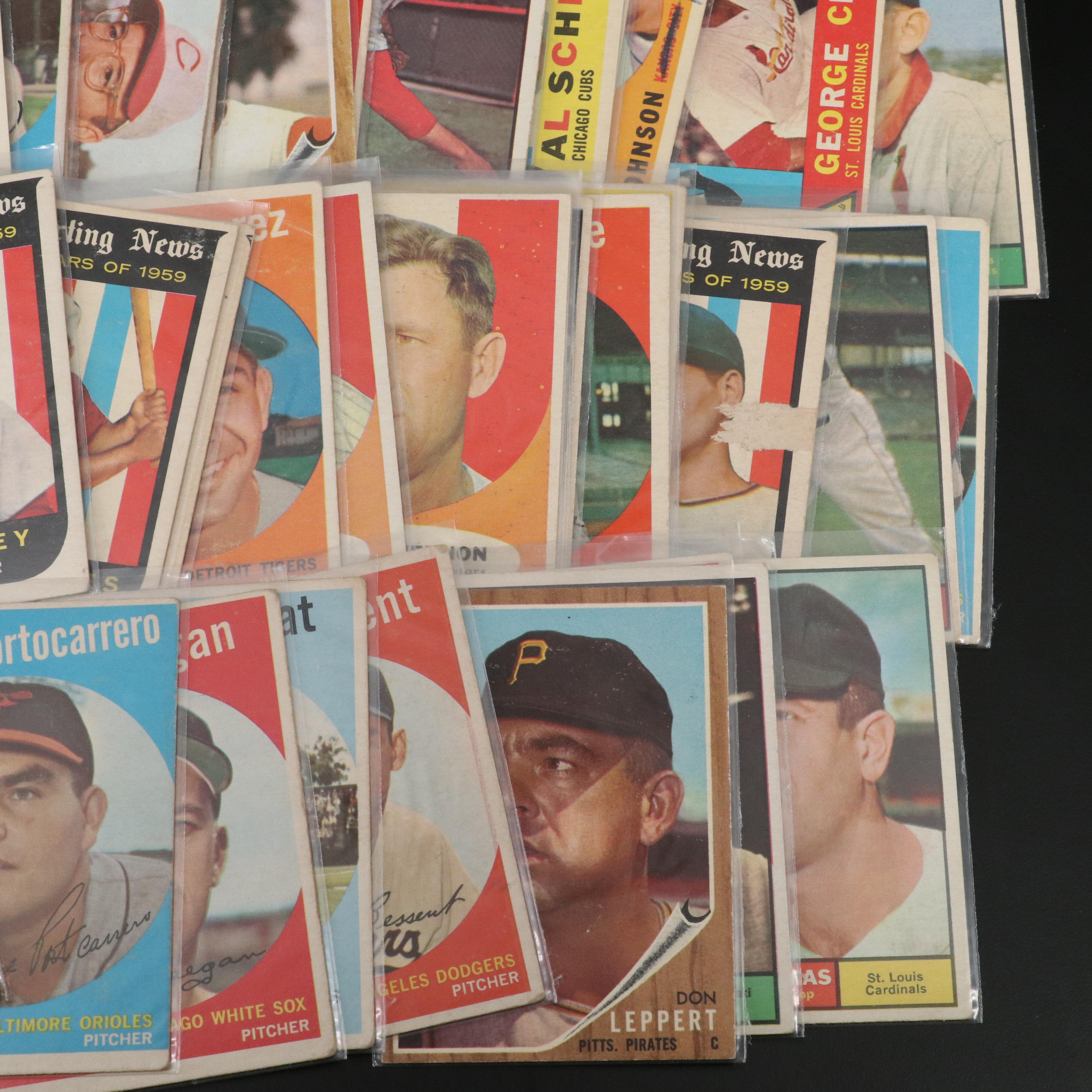 Topps Baseball Cards Featuring Early Wynn, Warren Spahn, and More, 1950s-1960s