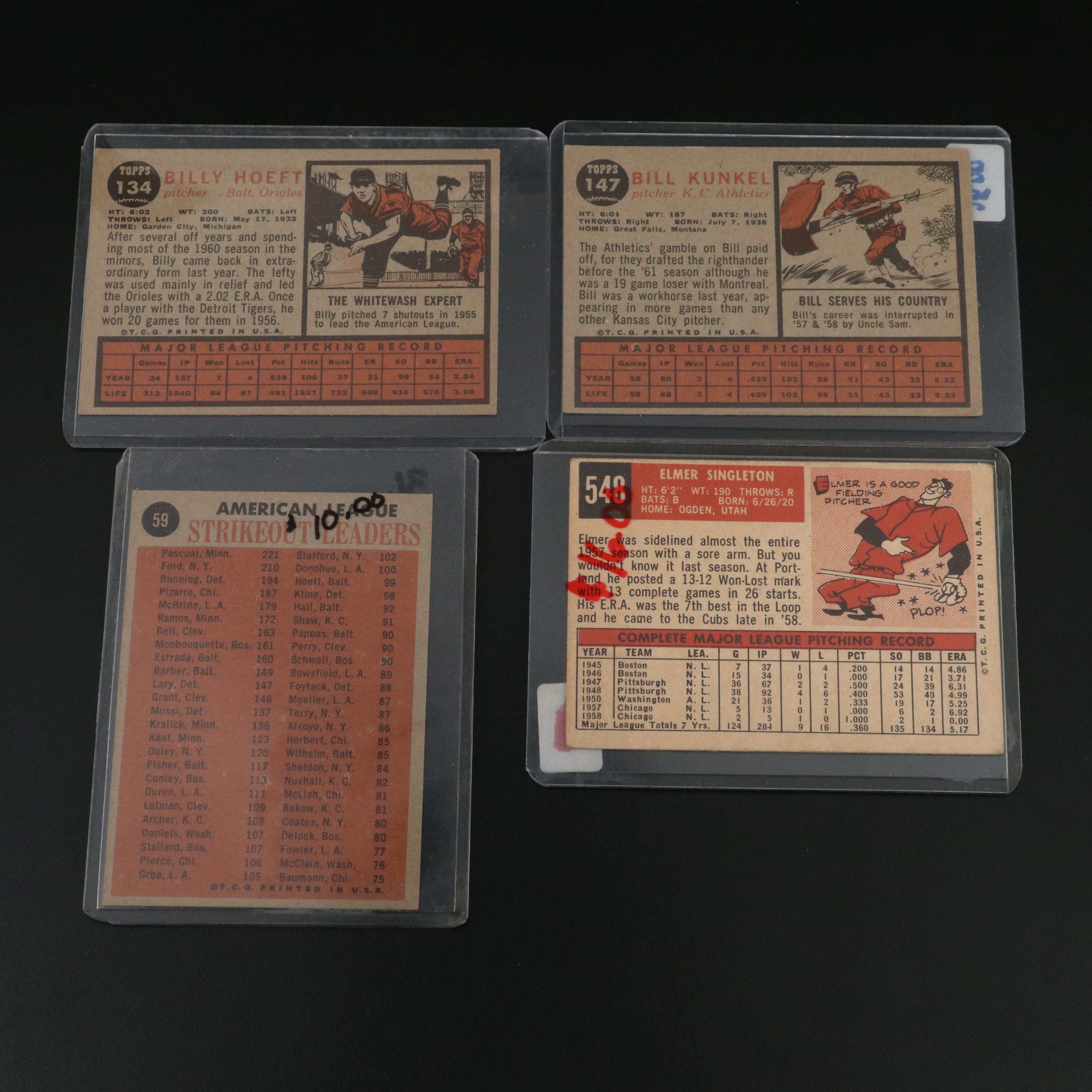 Topps Baseball Cards Featuring Early Wynn, Warren Spahn, and More, 1950s-1960s