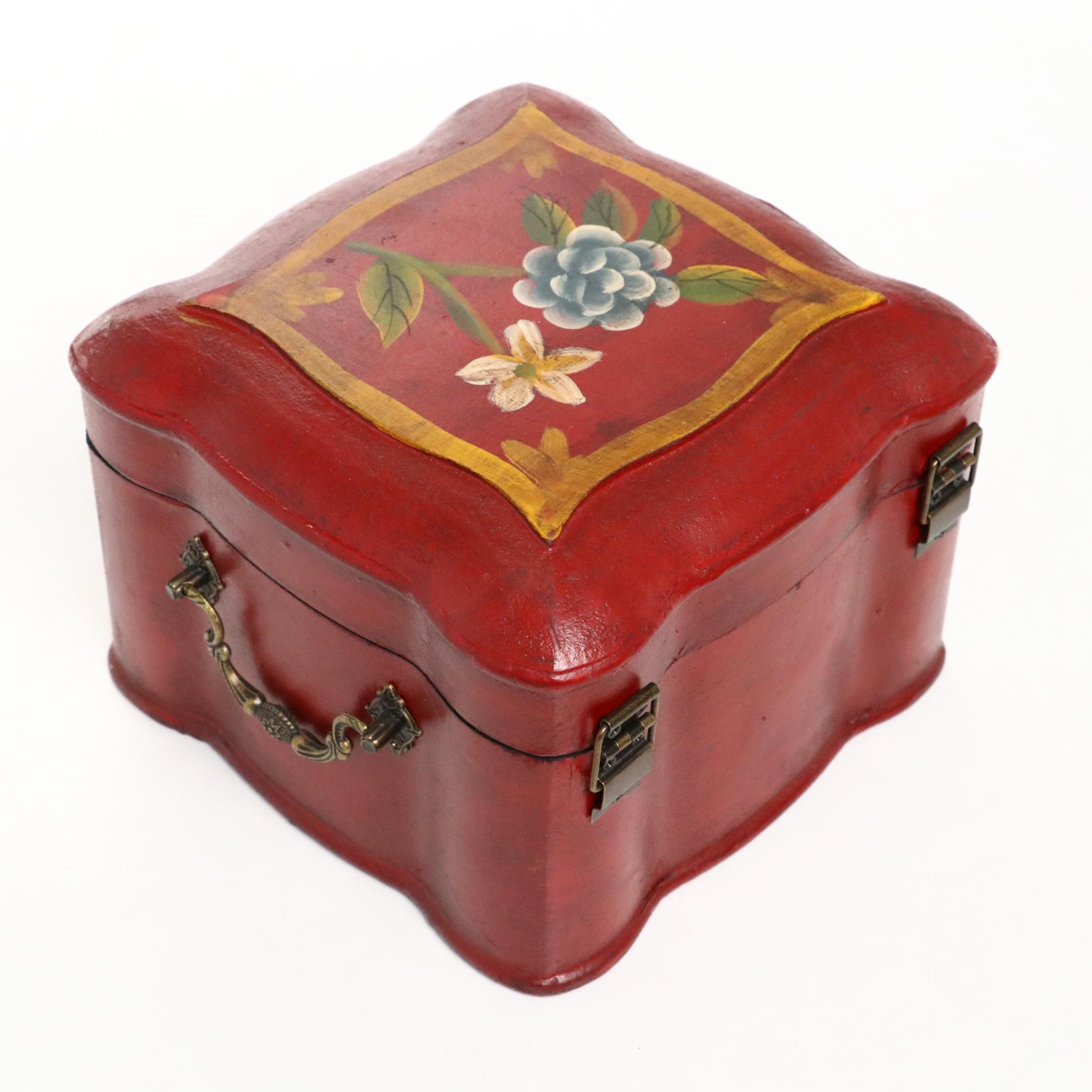 Hand-Painted Hinged Wooden Box with Wood and Ceramic Duck Decoy Figures