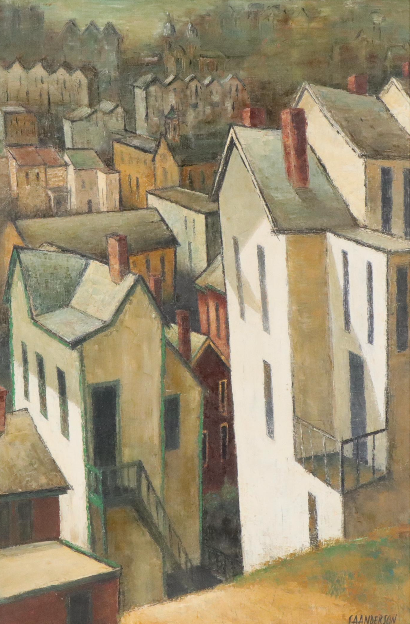 S.A. Anderson Modernist Oil Painting "Pittsburgh Patterns," 1962