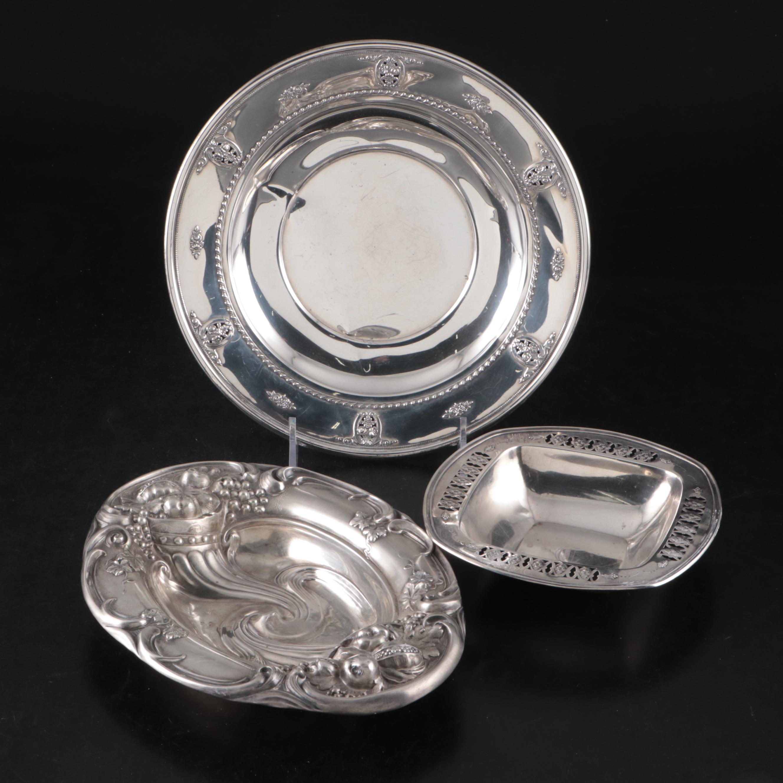 Woodside Art Nouveau Repoussé Bowl with Towle and Wallace Sterling Silver Bowls