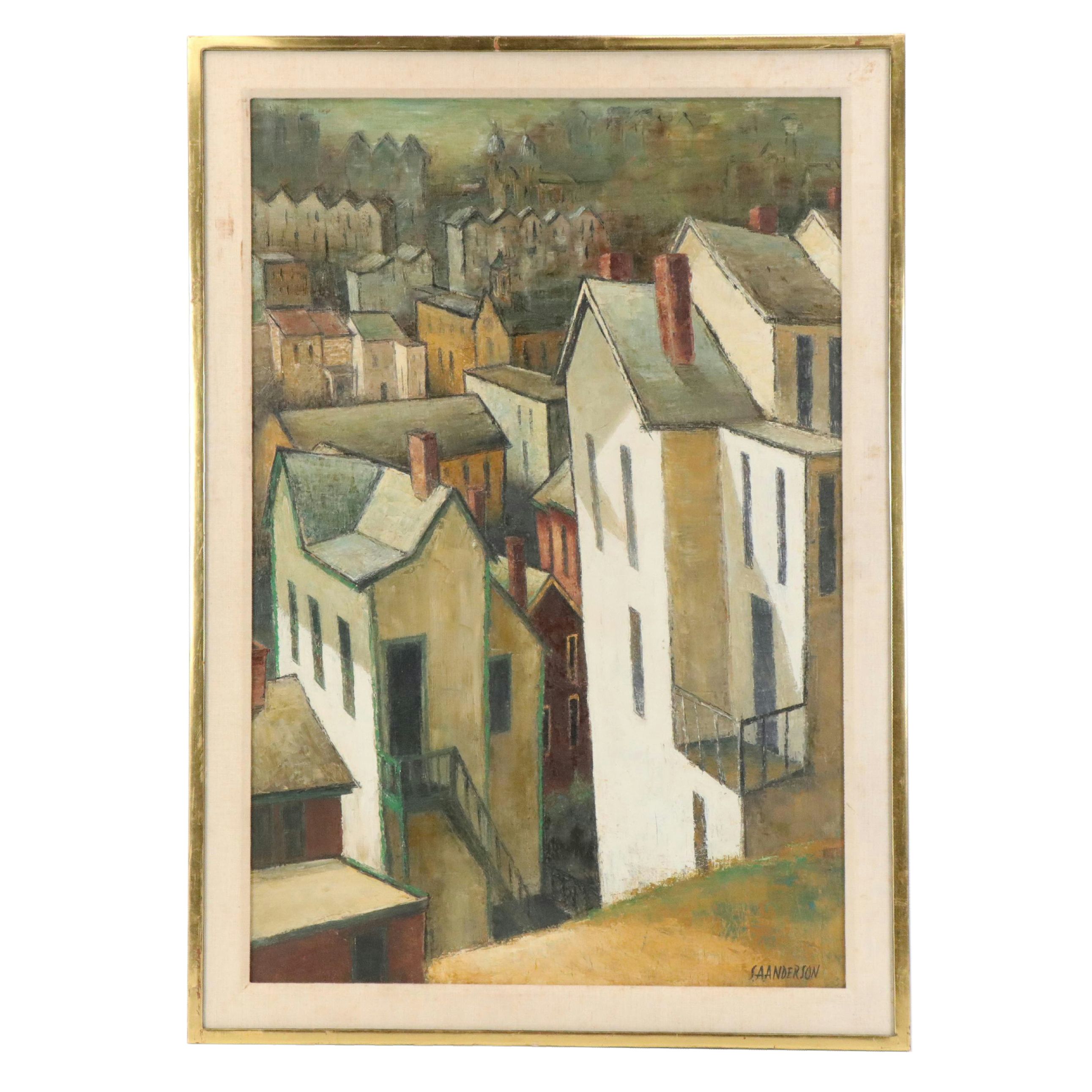 S.A. Anderson Modernist Oil Painting "Pittsburgh Patterns," 1962