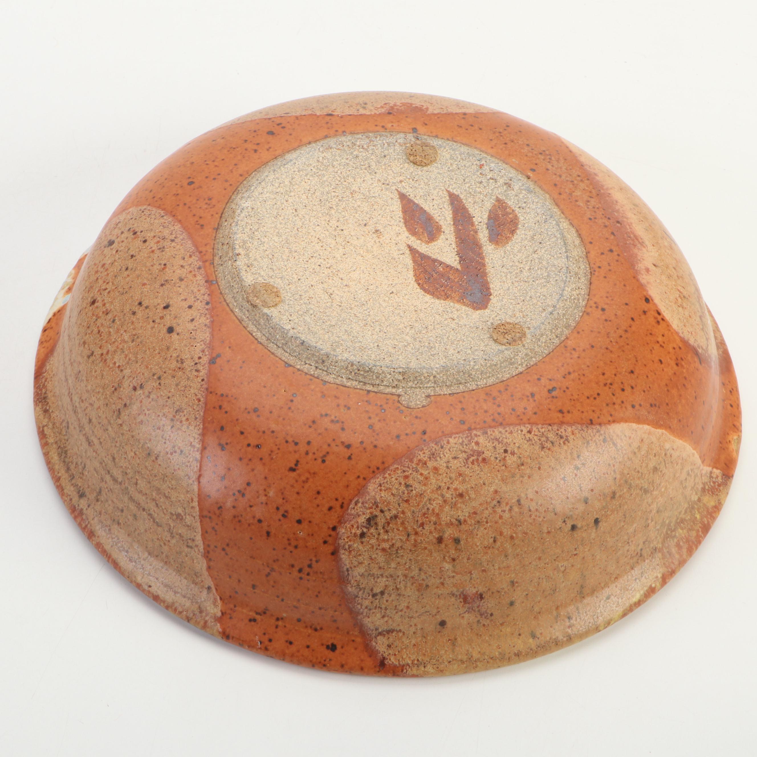 Artist Signed Studio Art Pottery Lidded Bowl and Handled Bowl with Compote