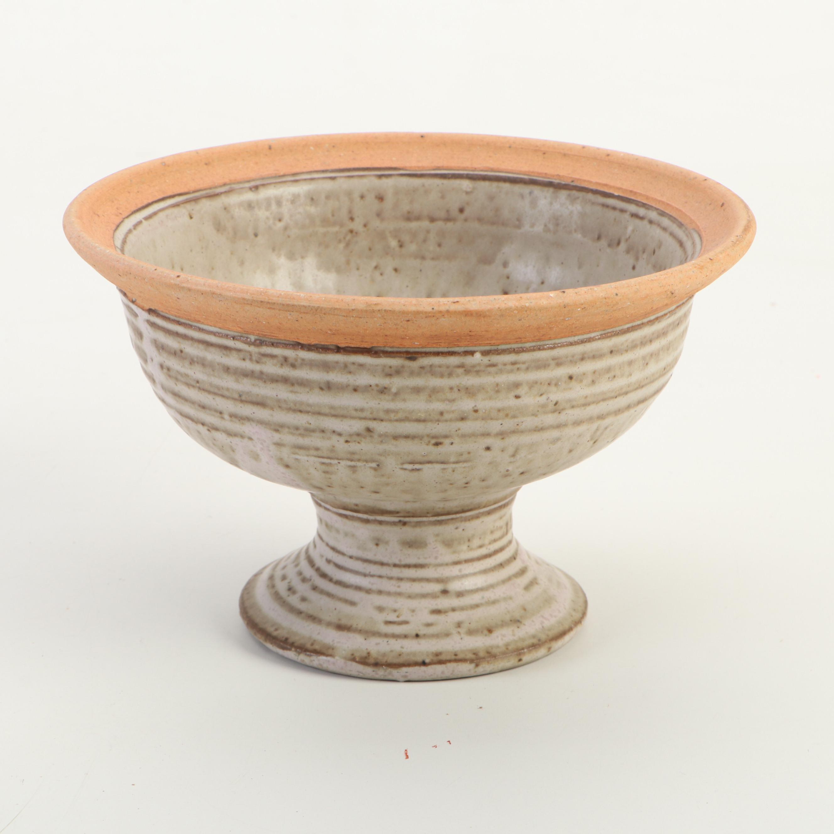 Artist Signed Studio Art Pottery Lidded Bowl and Handled Bowl with Compote