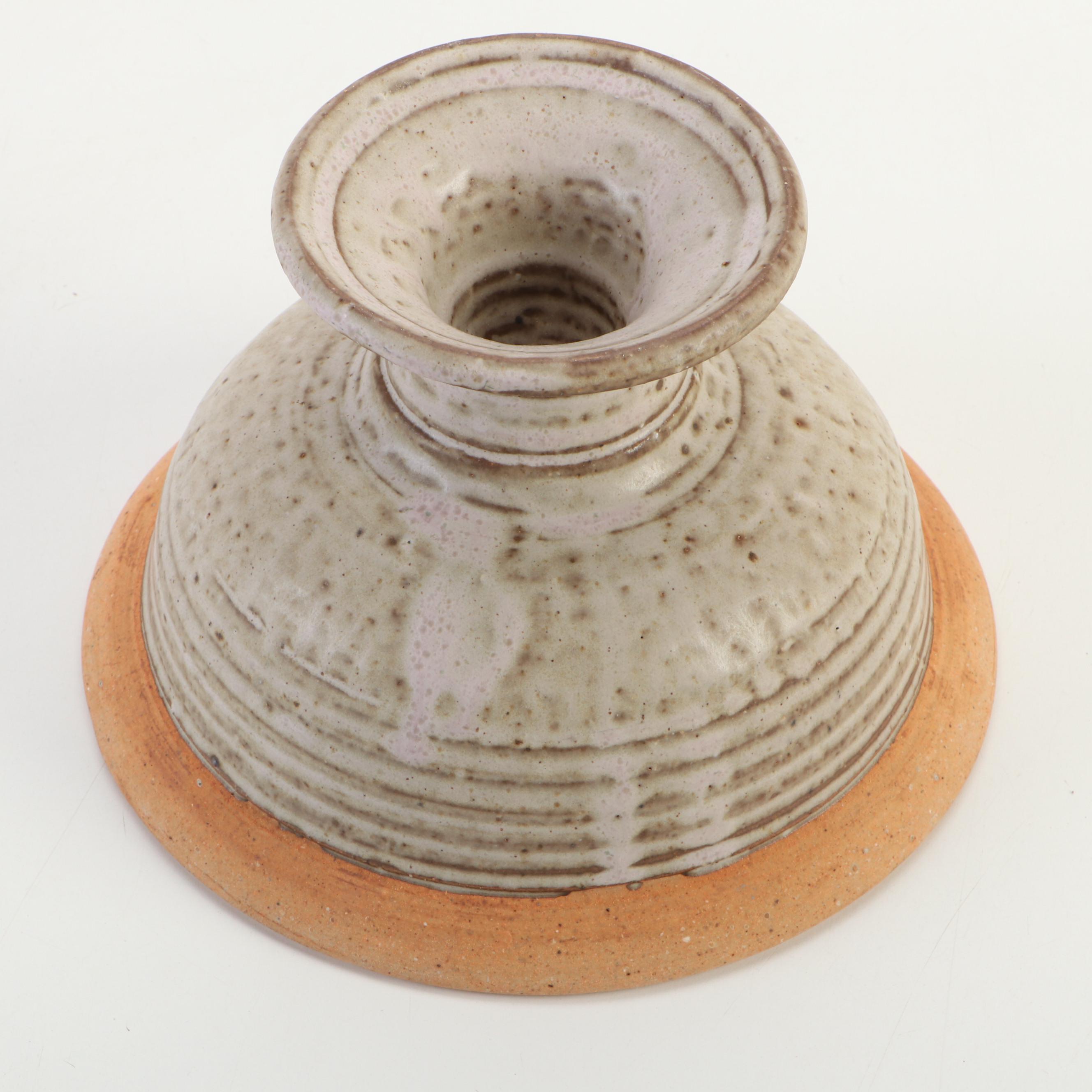 Artist Signed Studio Art Pottery Lidded Bowl and Handled Bowl with Compote