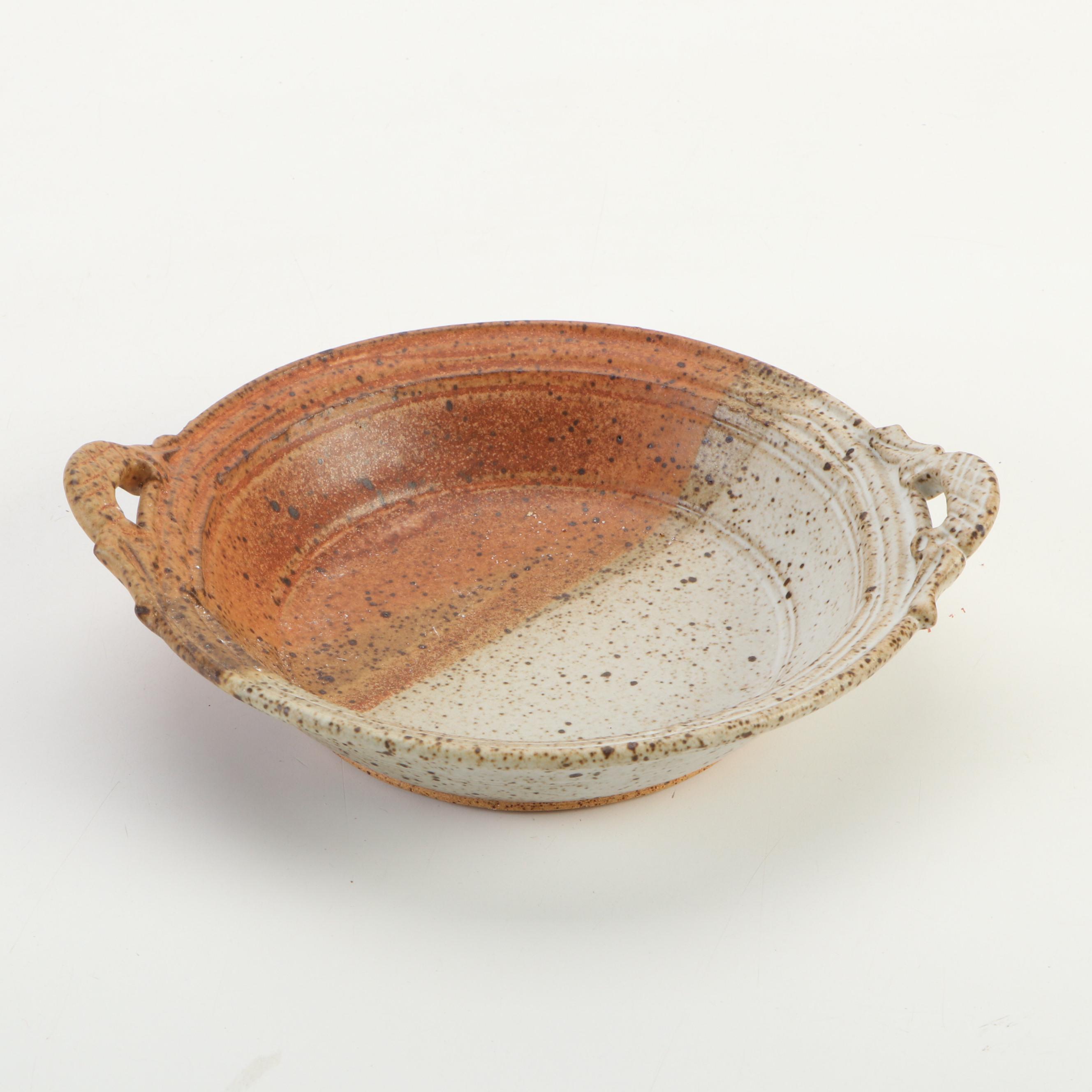 Artist Signed Studio Art Pottery Lidded Bowl and Handled Bowl with Compote