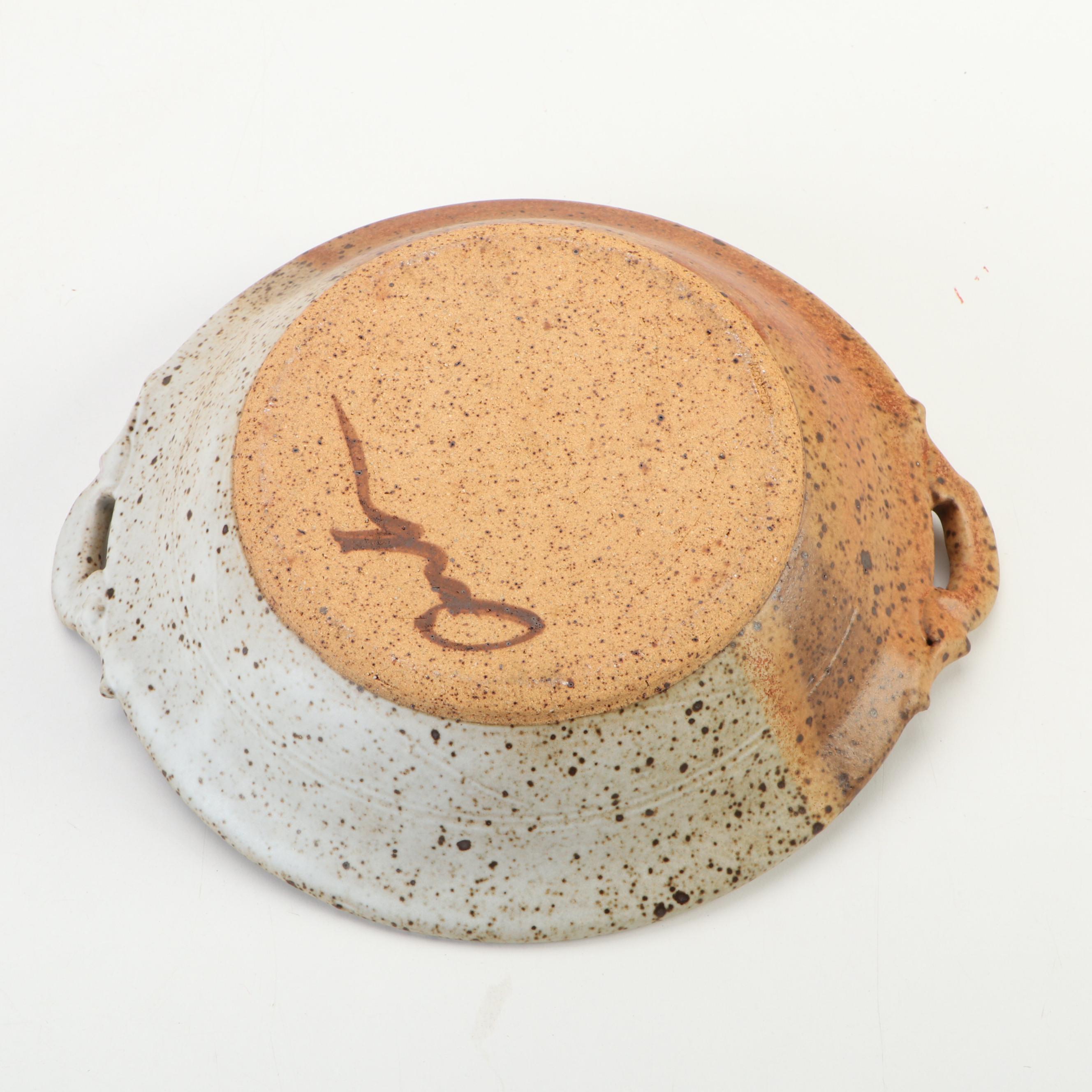 Artist Signed Studio Art Pottery Lidded Bowl and Handled Bowl with Compote