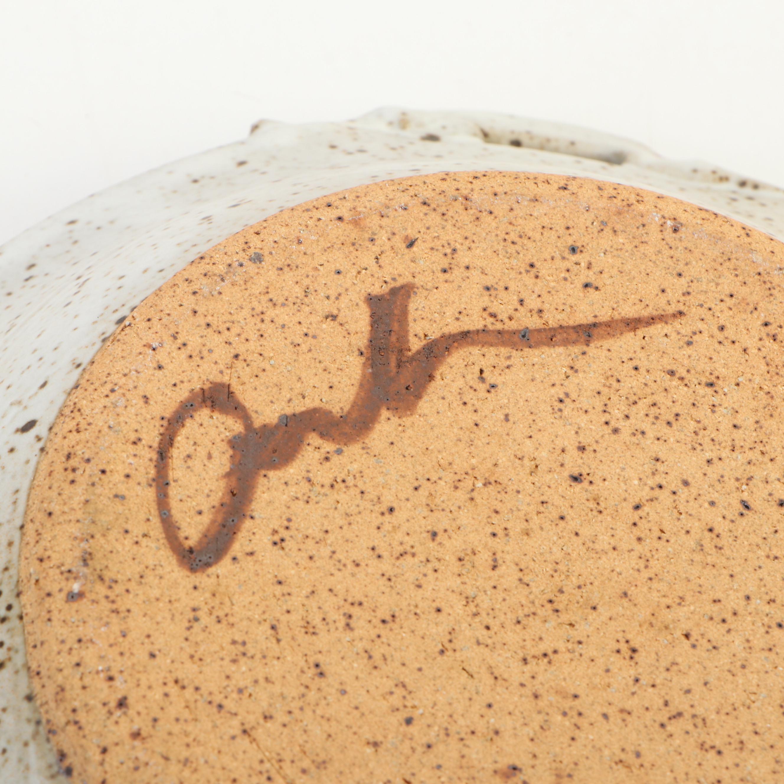 Artist Signed Studio Art Pottery Lidded Bowl and Handled Bowl with Compote