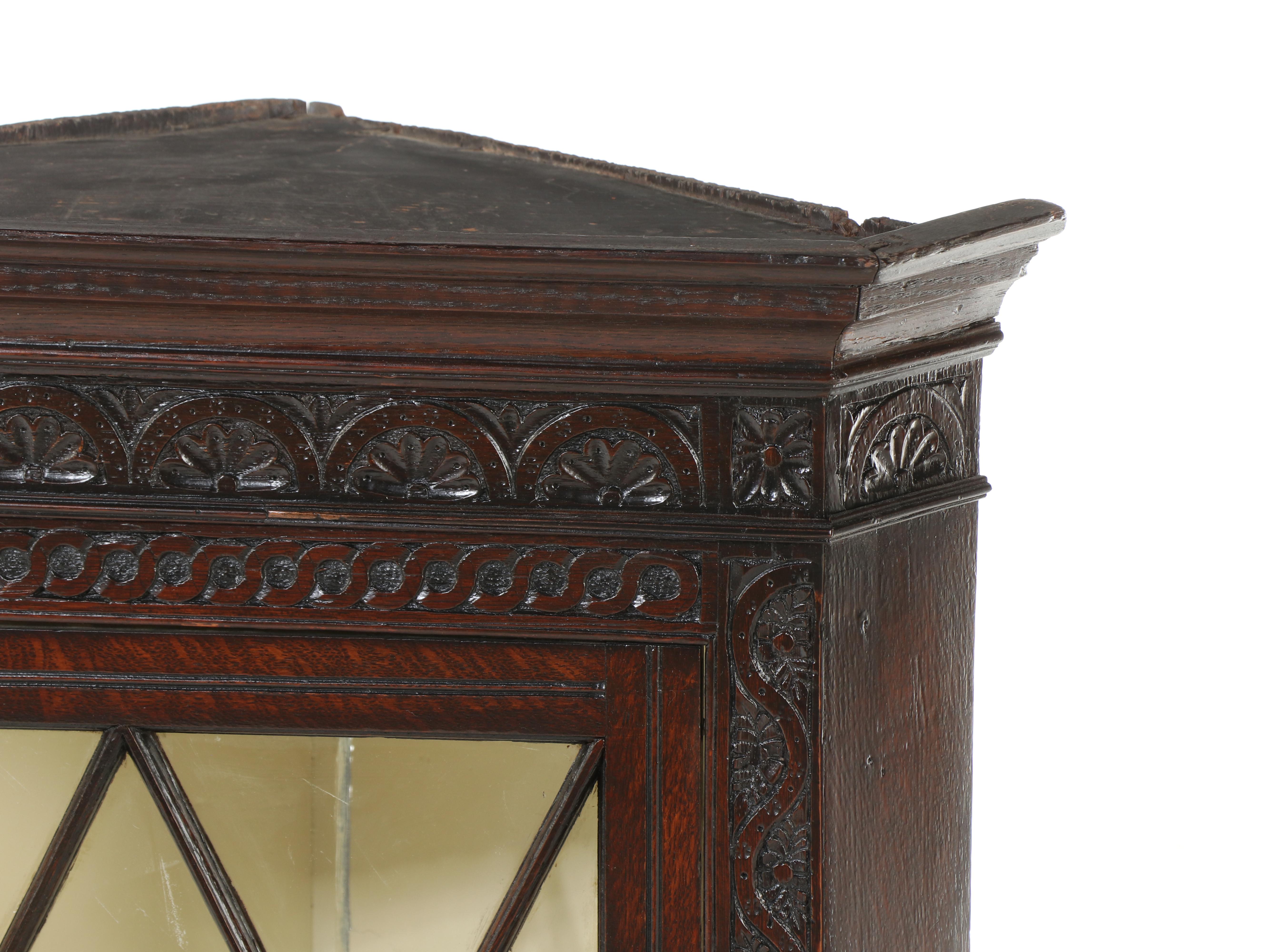 English Carved Wood Corner Wall Cabinet, 18th Century
