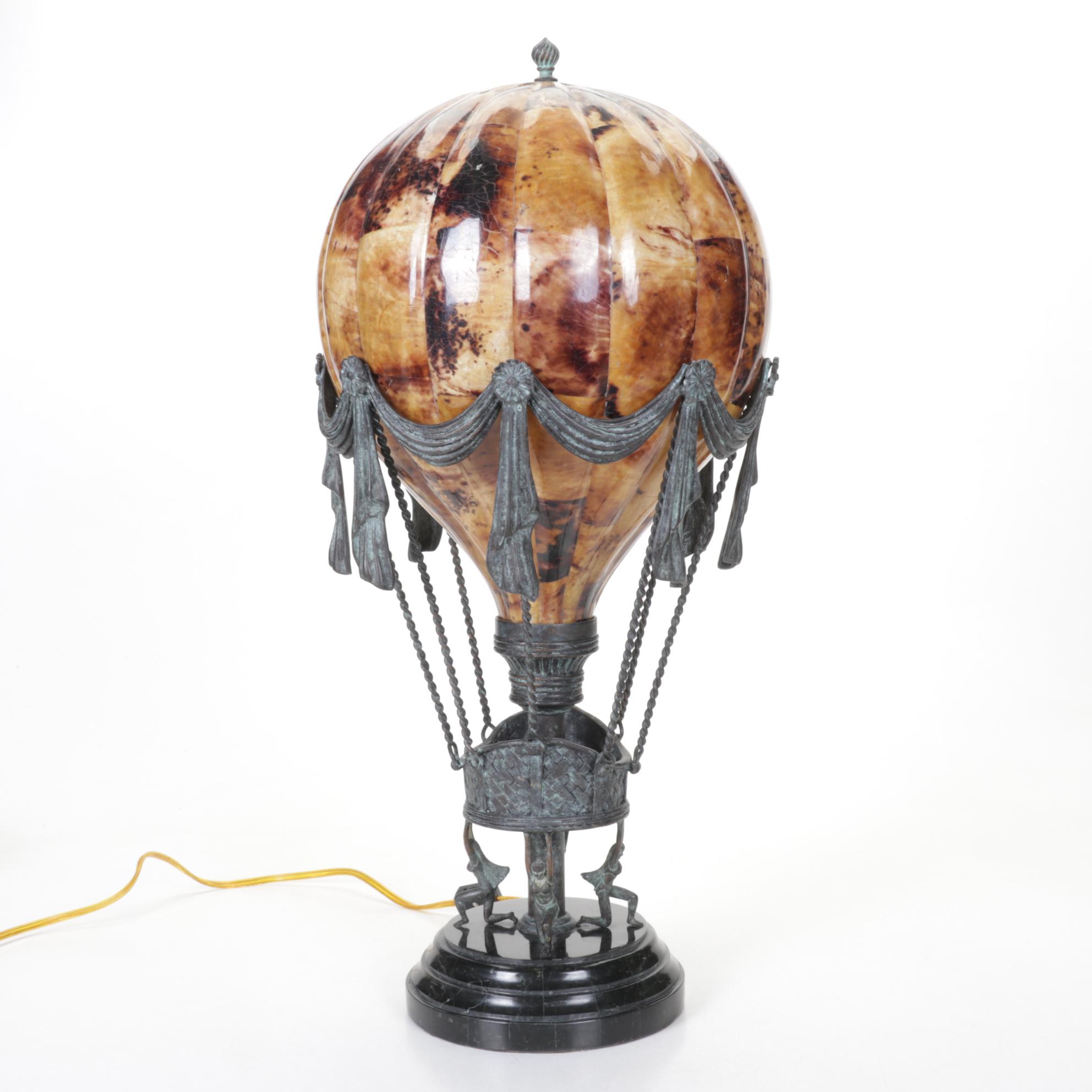 Maitland-Smith Handmade Bronze & Penshell Hot Air Balloon Table Lamp