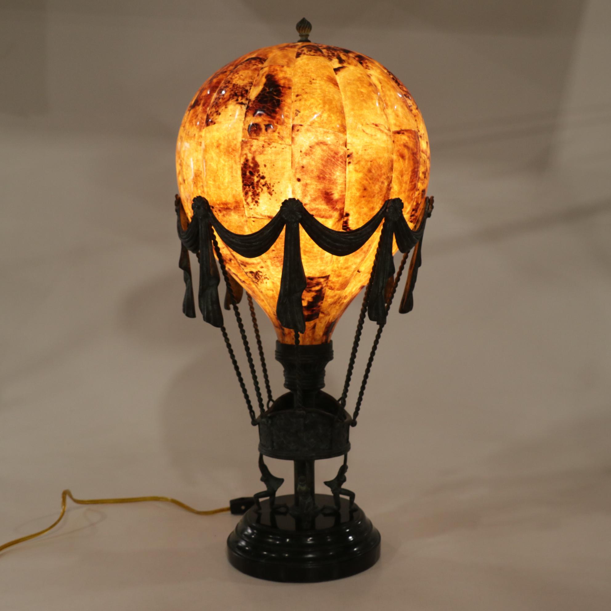 Maitland-Smith Handmade Bronze & Penshell Hot Air Balloon Table Lamp