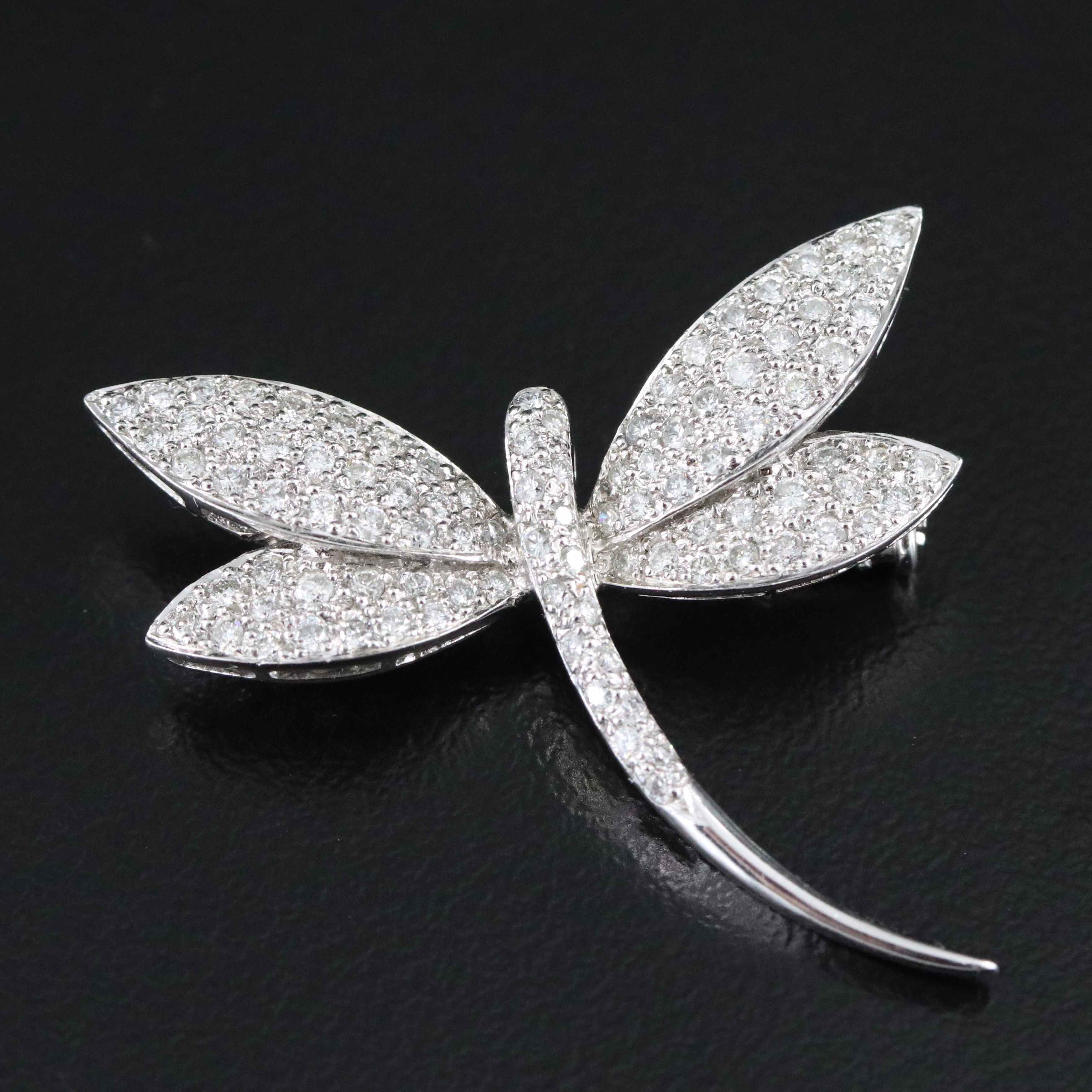 14K 1.01 CTW Pavé Diamond Dragonfly Converter Pin