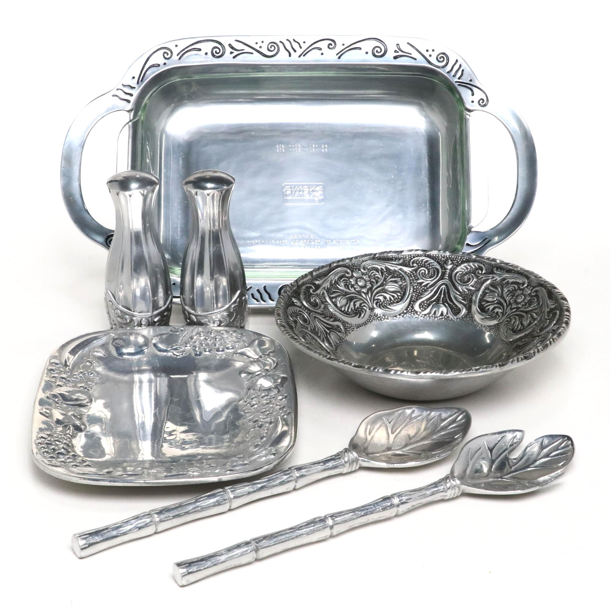 Lenox Pewter "Spyro" Baker with Glass Insert and Other Serving Pieces