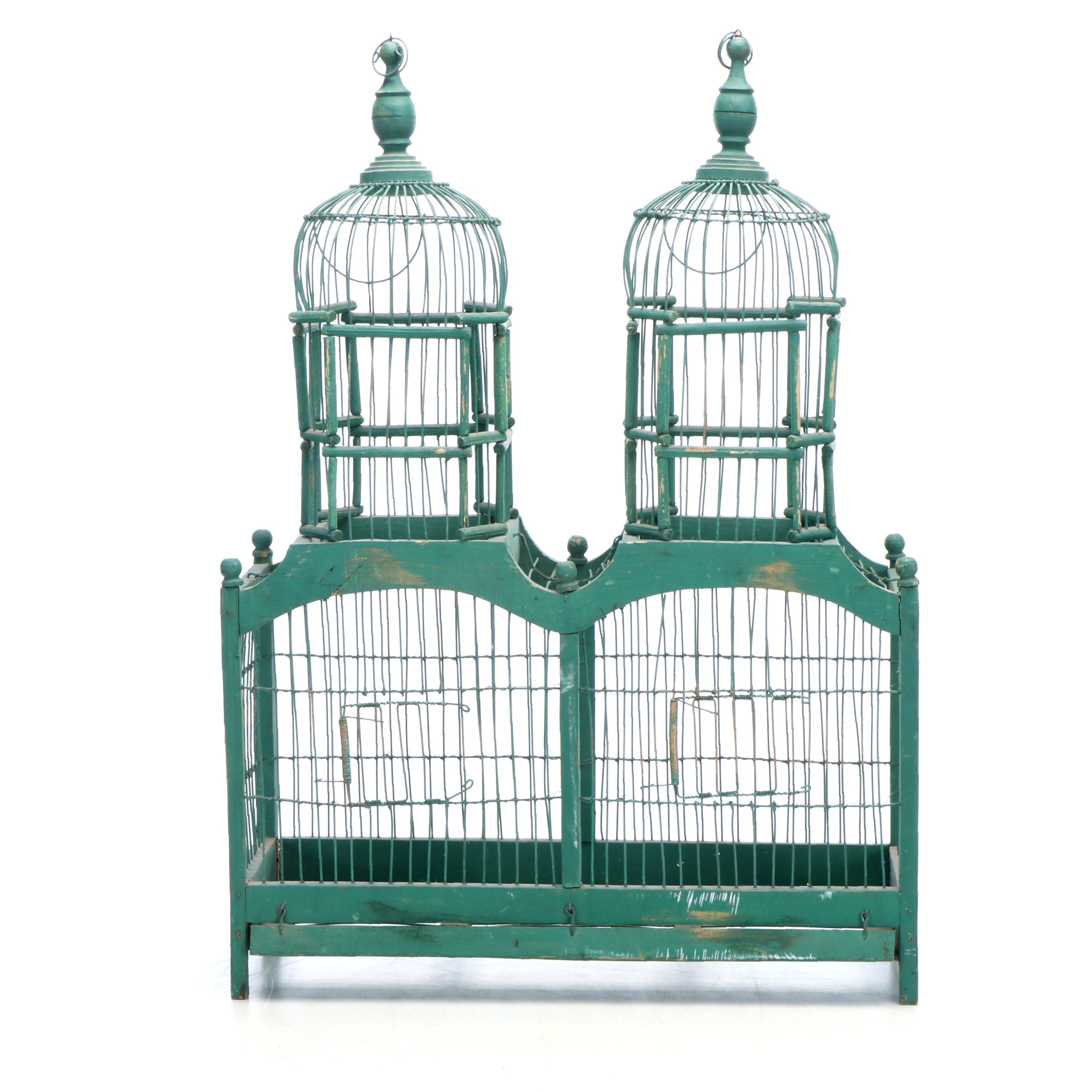 French Painted Double Pagoda Birdcage, Antique