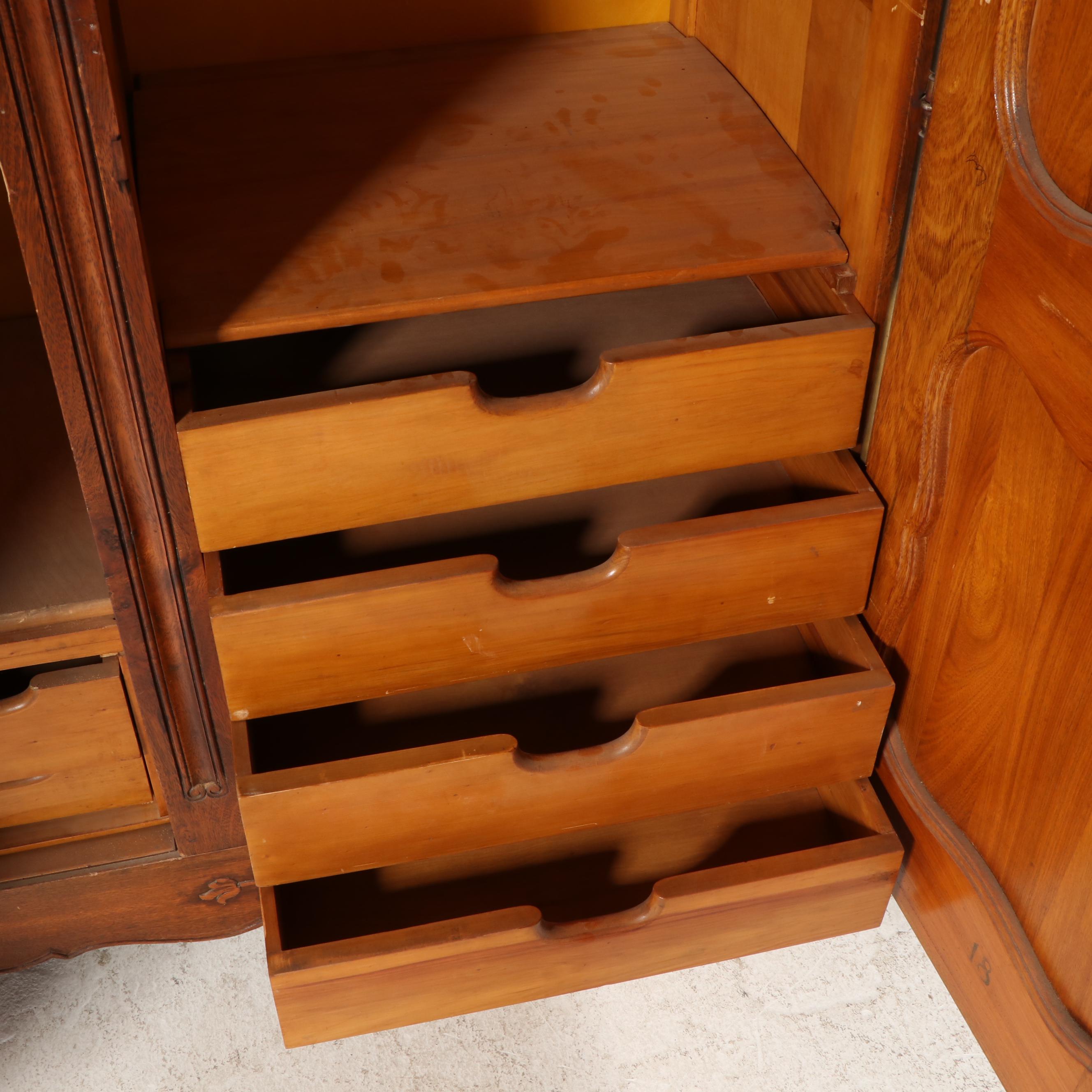 French Provincial Carved Walnut Triple-Door Armoire, Early 20th Century
