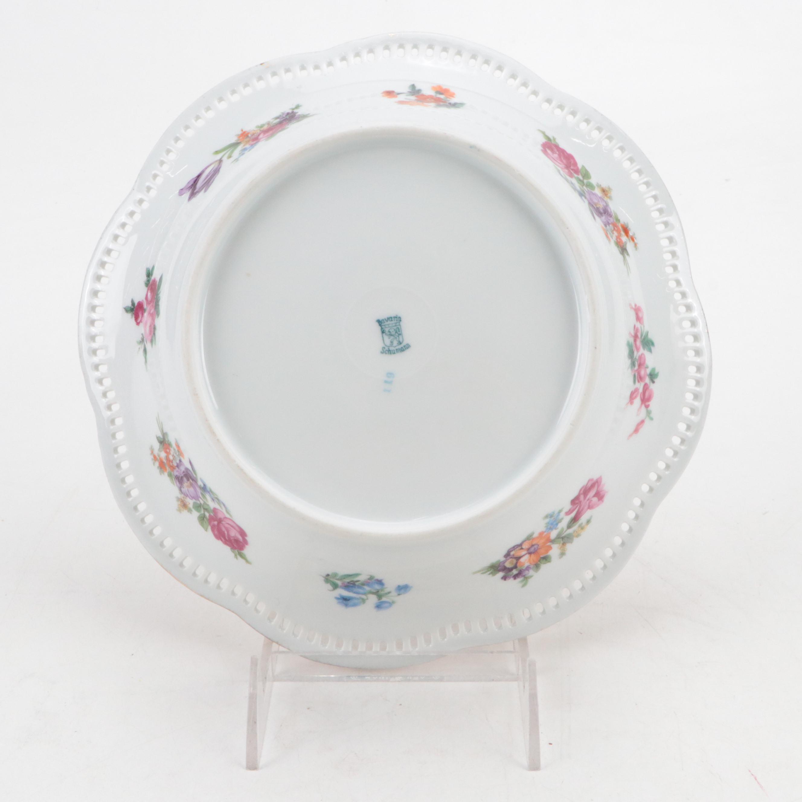 Schumann "Dresden Flowers" Gilt Porcelain Bowls with Reticulated Bowl, 20th C.