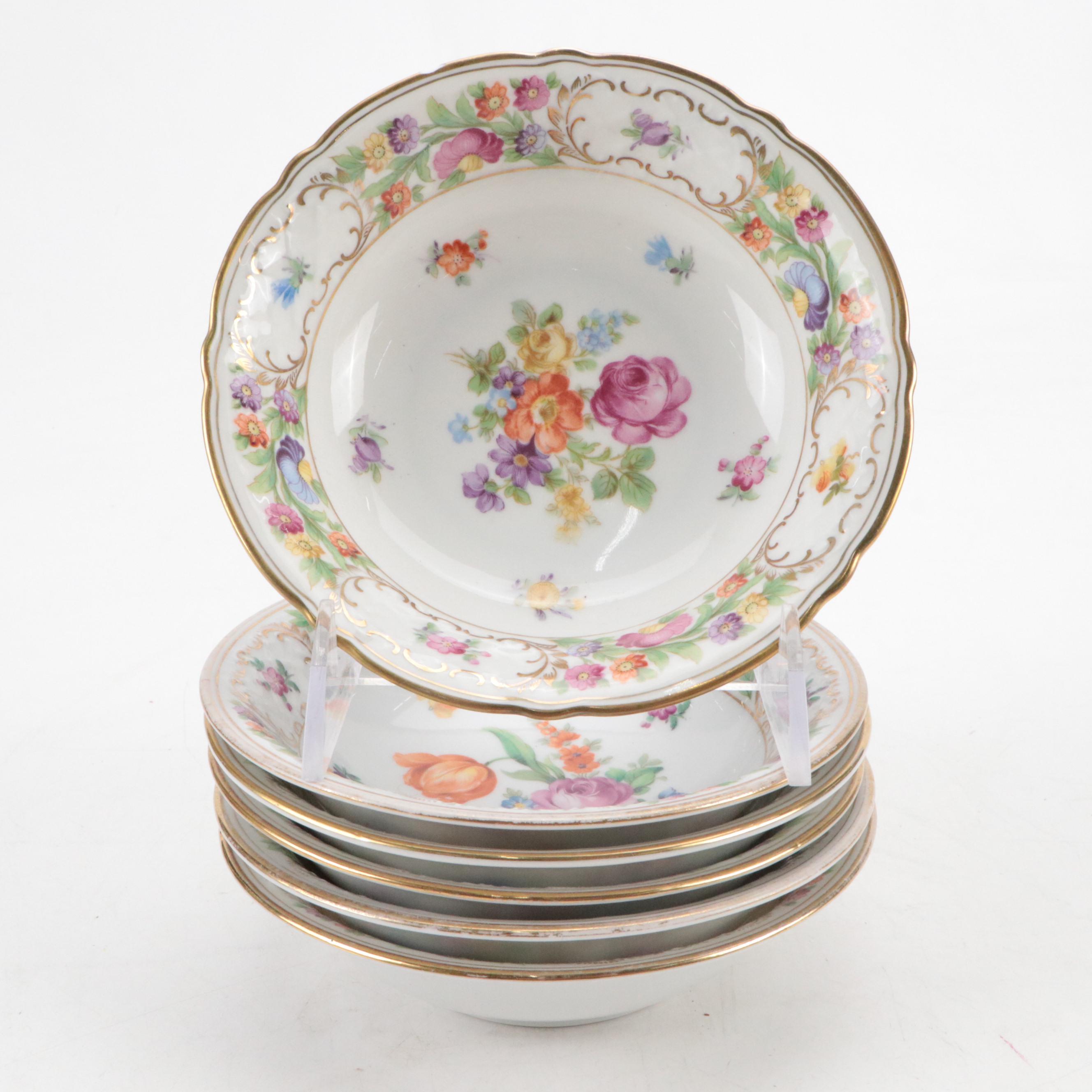 Schumann "Dresden Flowers" Gilt Porcelain Bowls with Reticulated Bowl, 20th C.