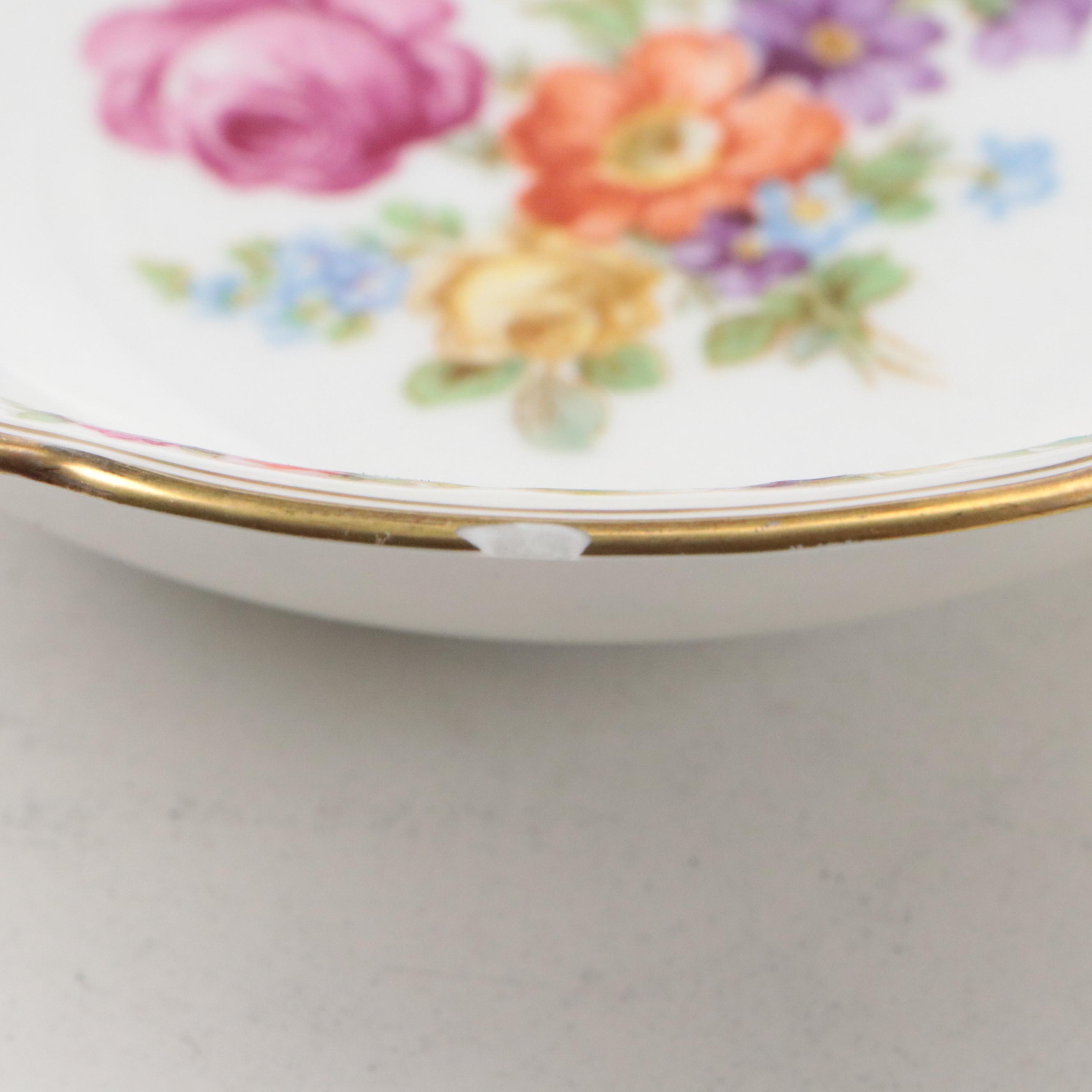 Schumann "Dresden Flowers" Gilt Porcelain Bowls with Reticulated Bowl, 20th C.