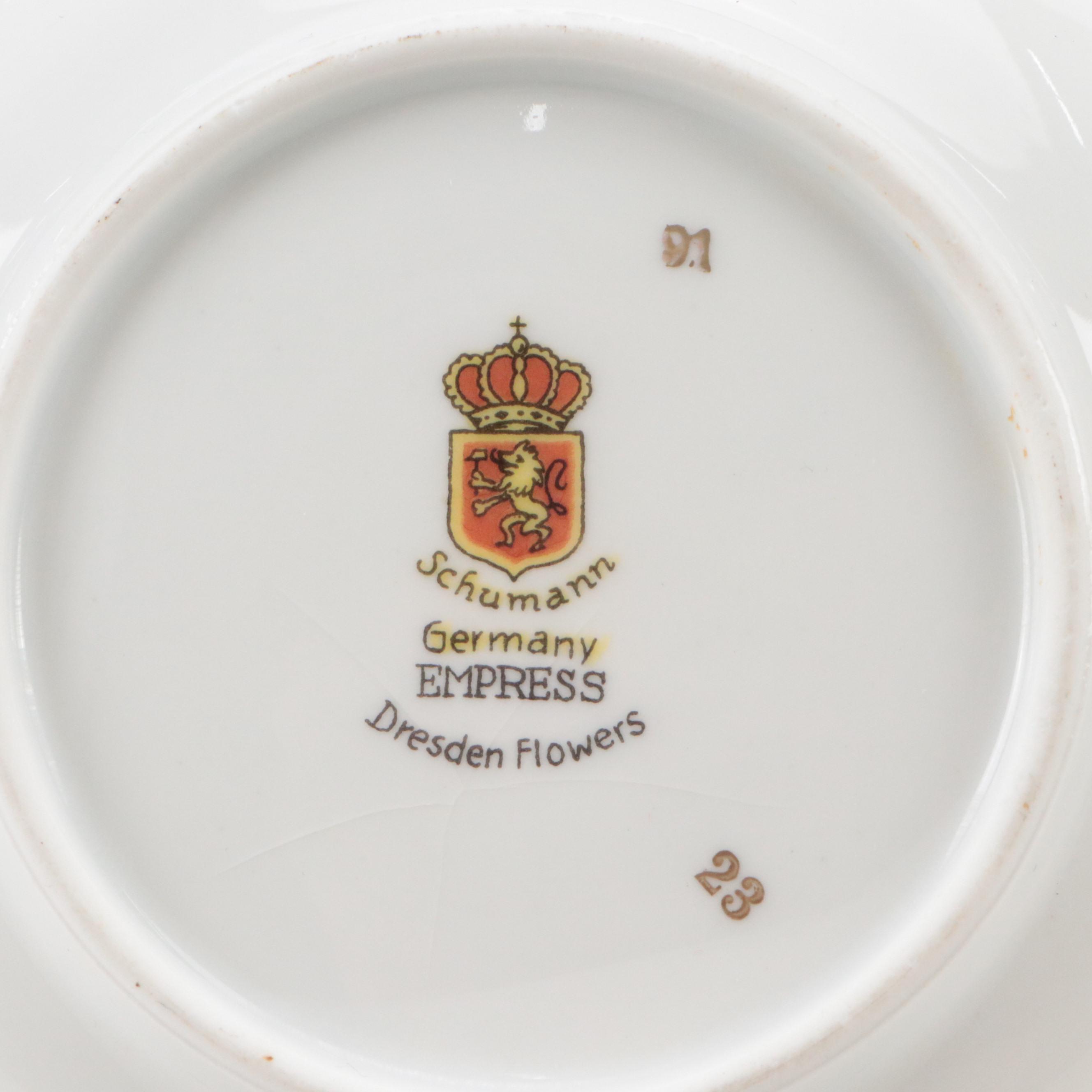 Schumann "Dresden Flowers" Gilt Porcelain Bowls with Reticulated Bowl, 20th C.