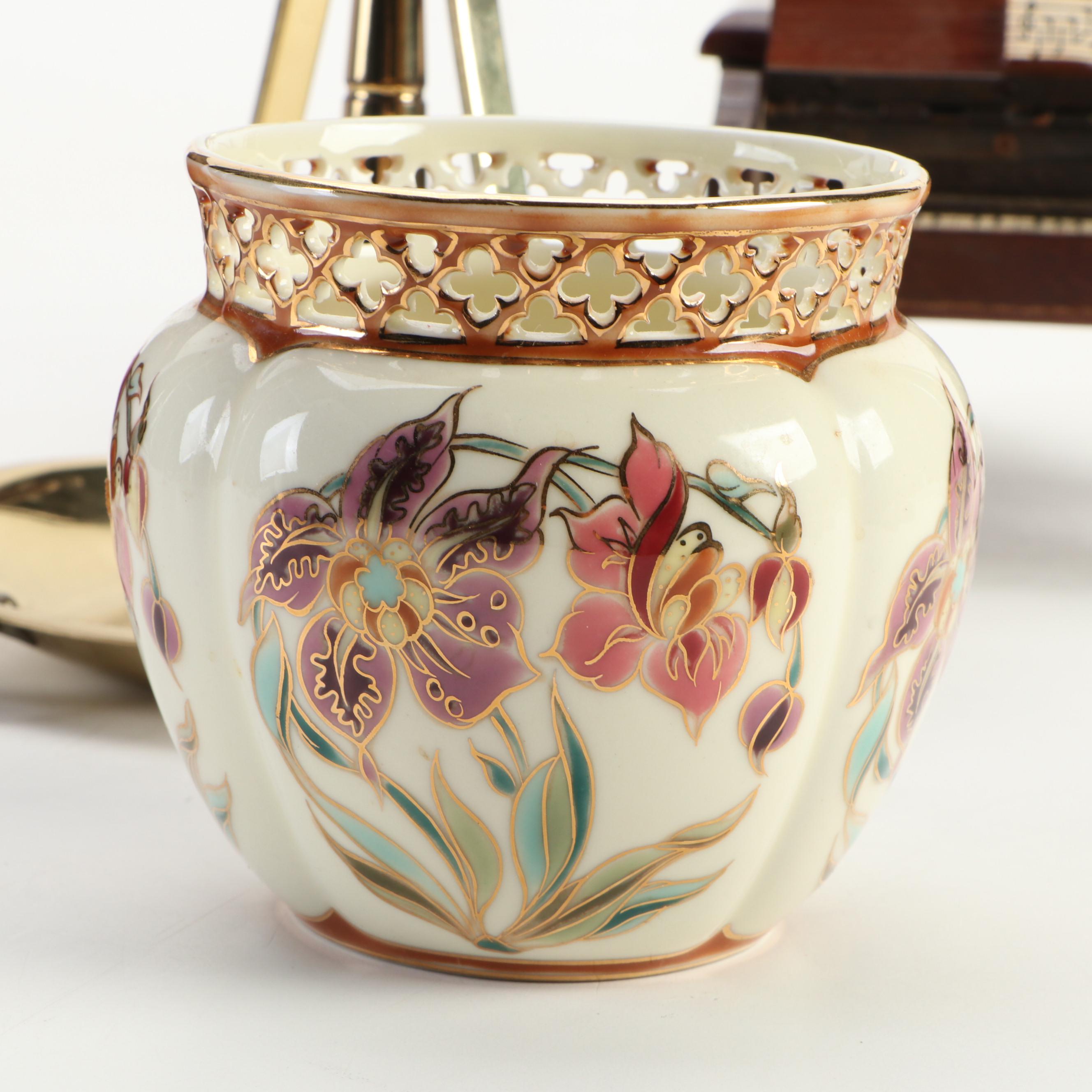 Thorens Wood Grand Piano Music Box with Copper Etching and More