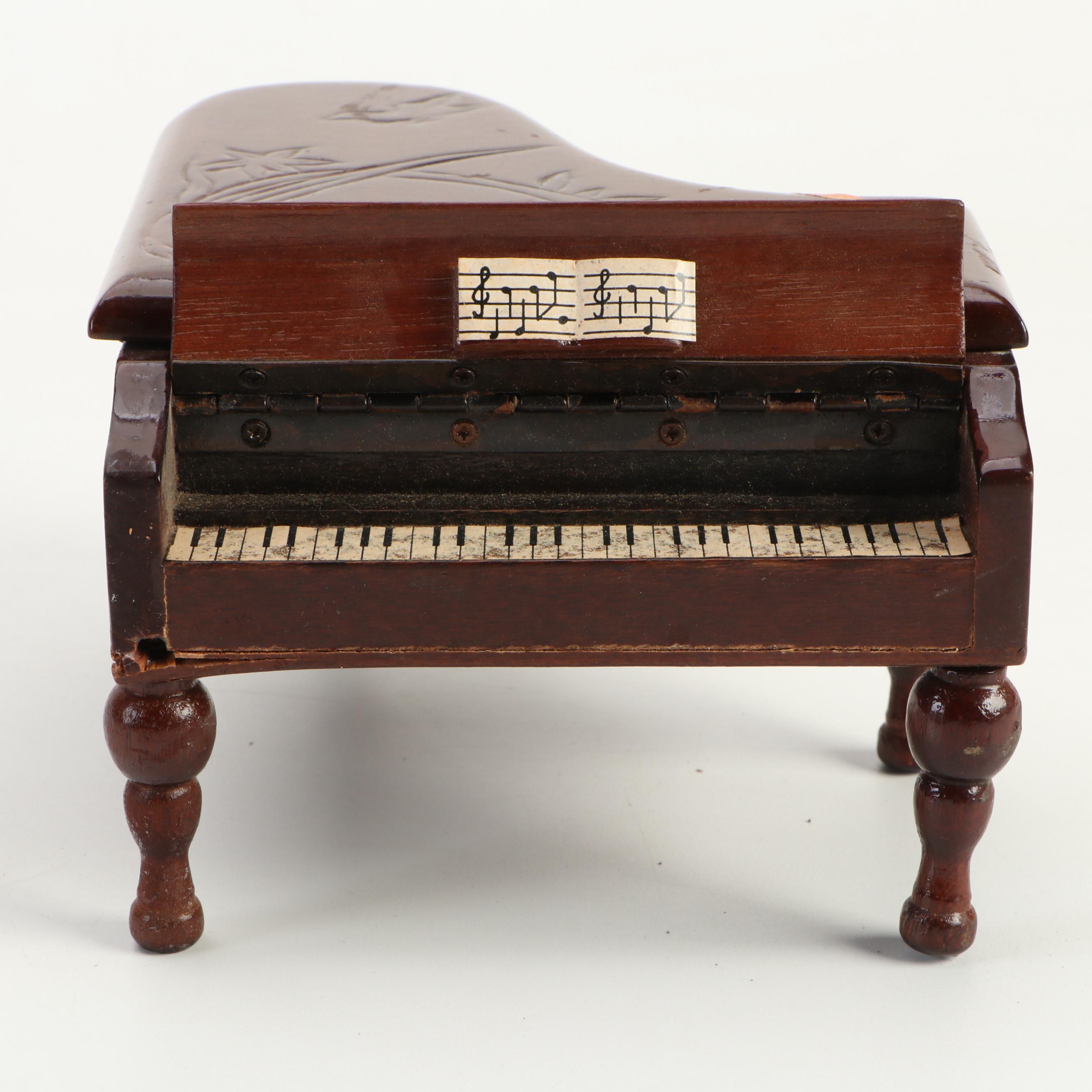 Thorens Wood Grand Piano Music Box with Copper Etching and More