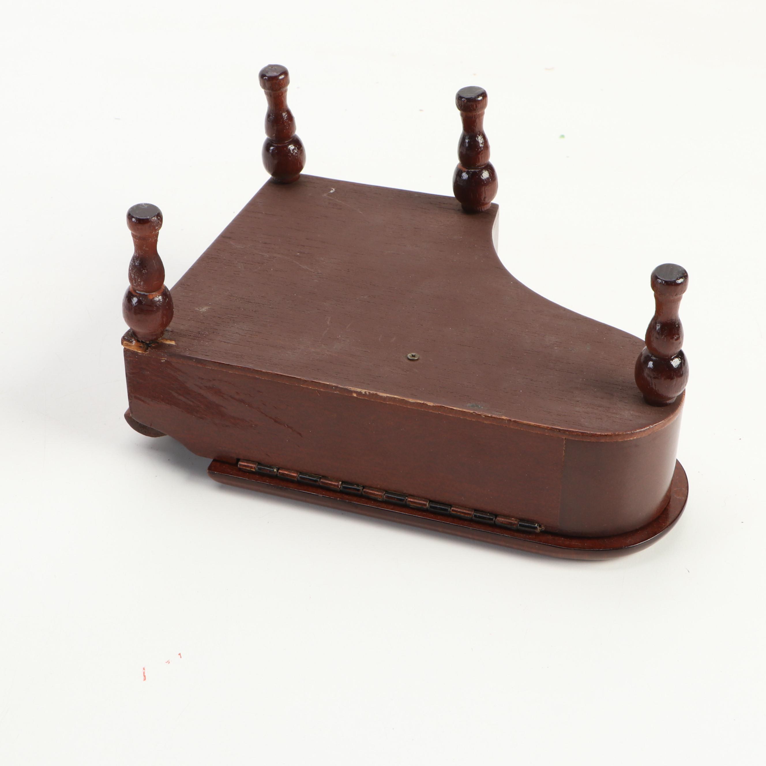 Thorens Wood Grand Piano Music Box with Copper Etching and More