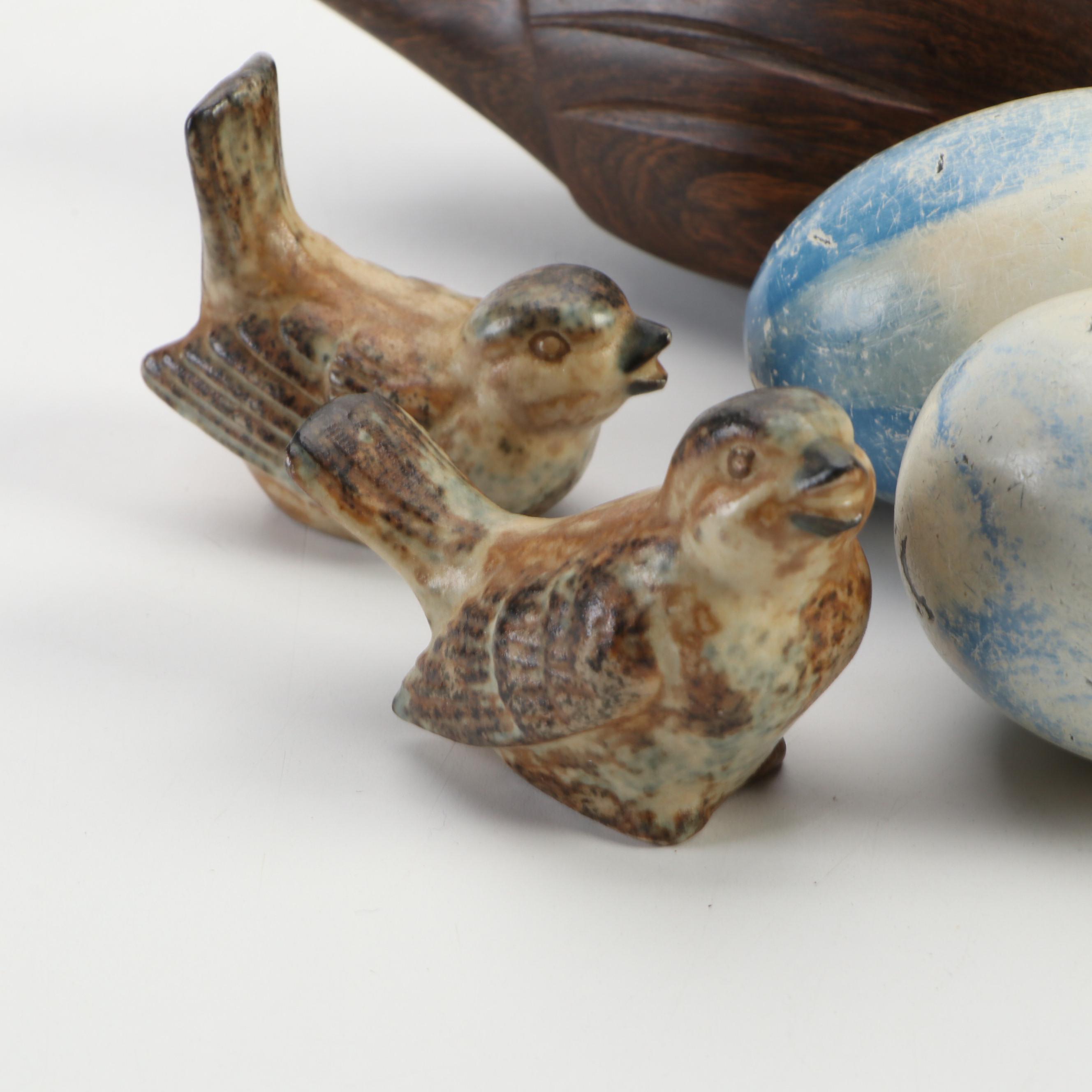 Finished Wood Duck Paperweight with German Ceramic Penguin and More