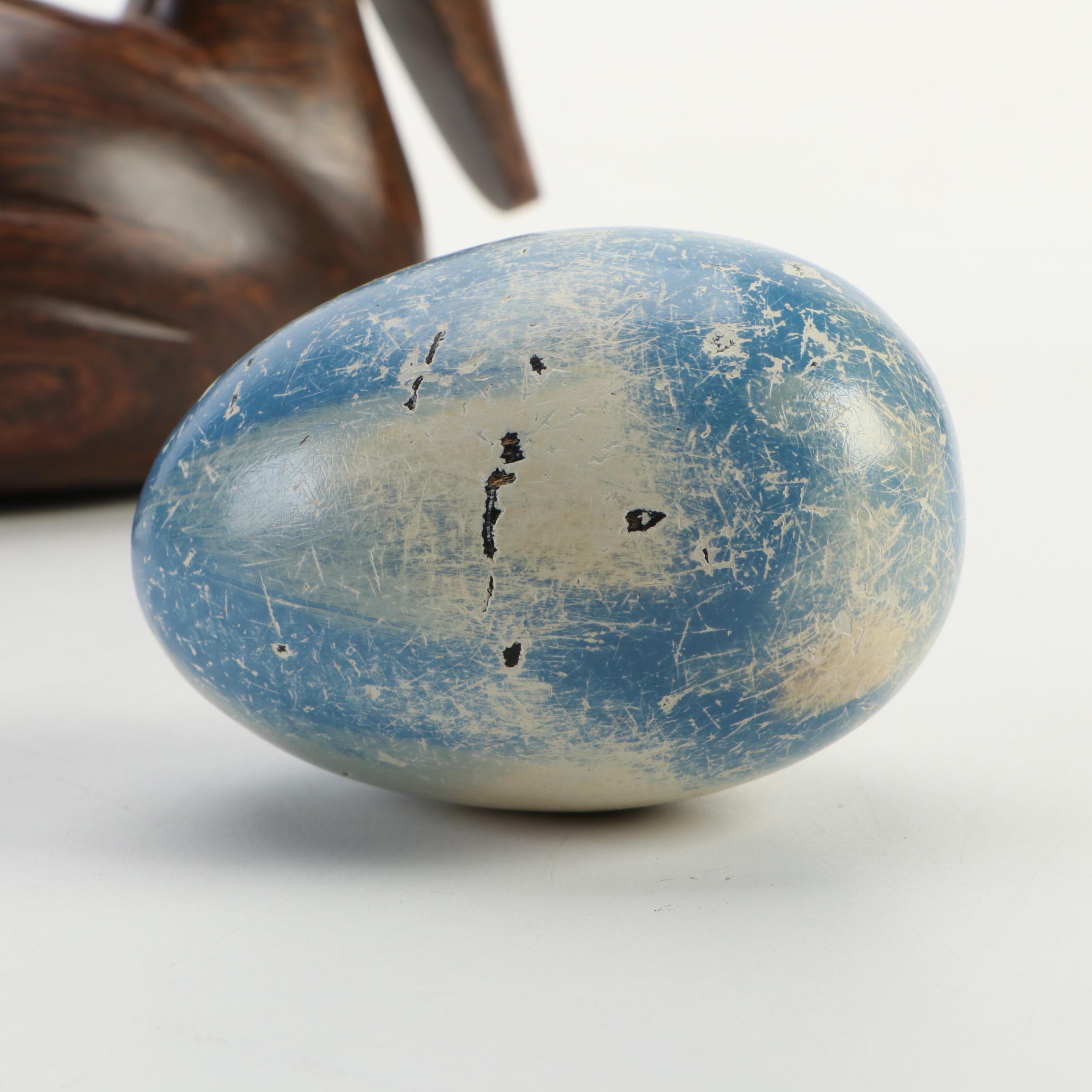 Finished Wood Duck Paperweight with German Ceramic Penguin and More