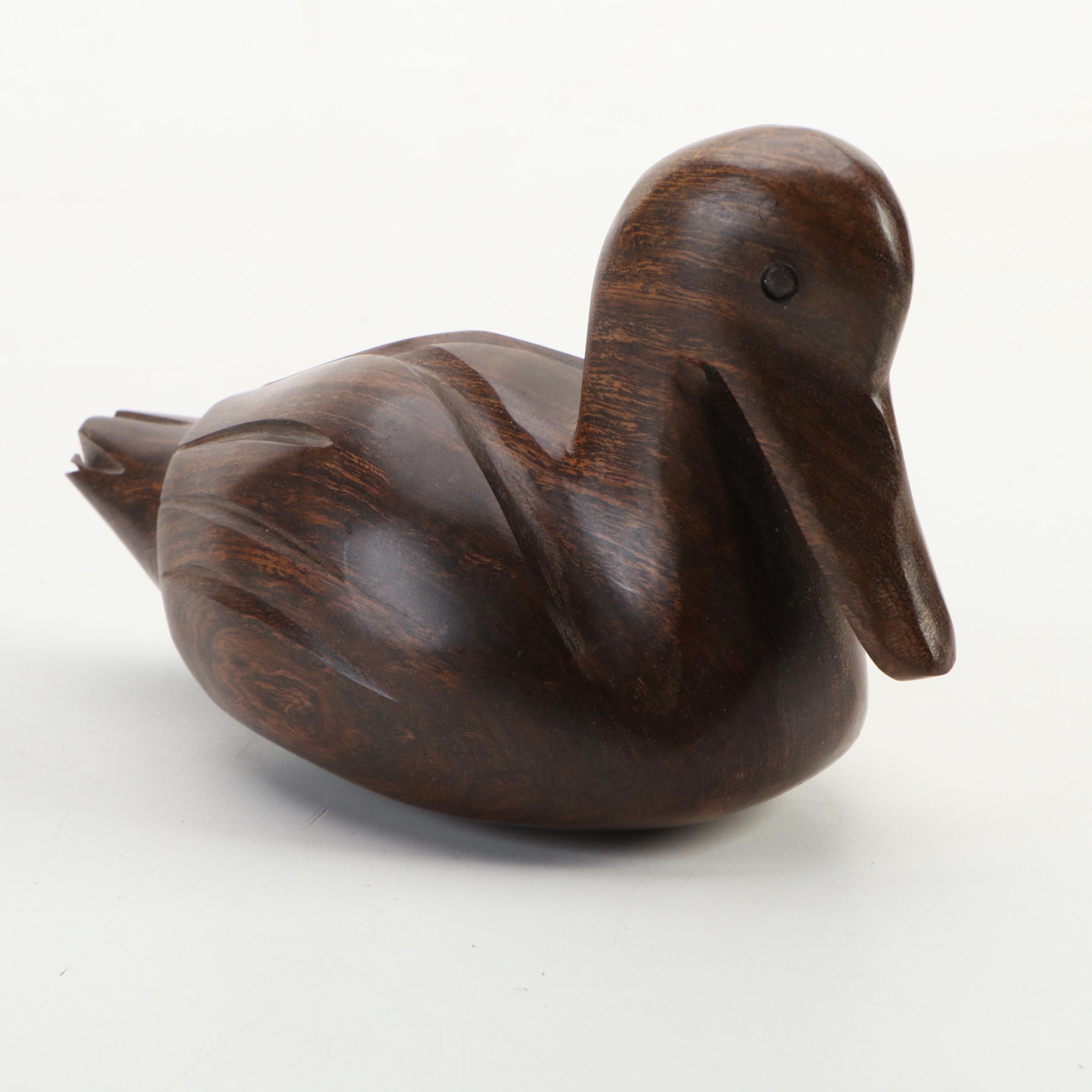 Finished Wood Duck Paperweight with German Ceramic Penguin and More