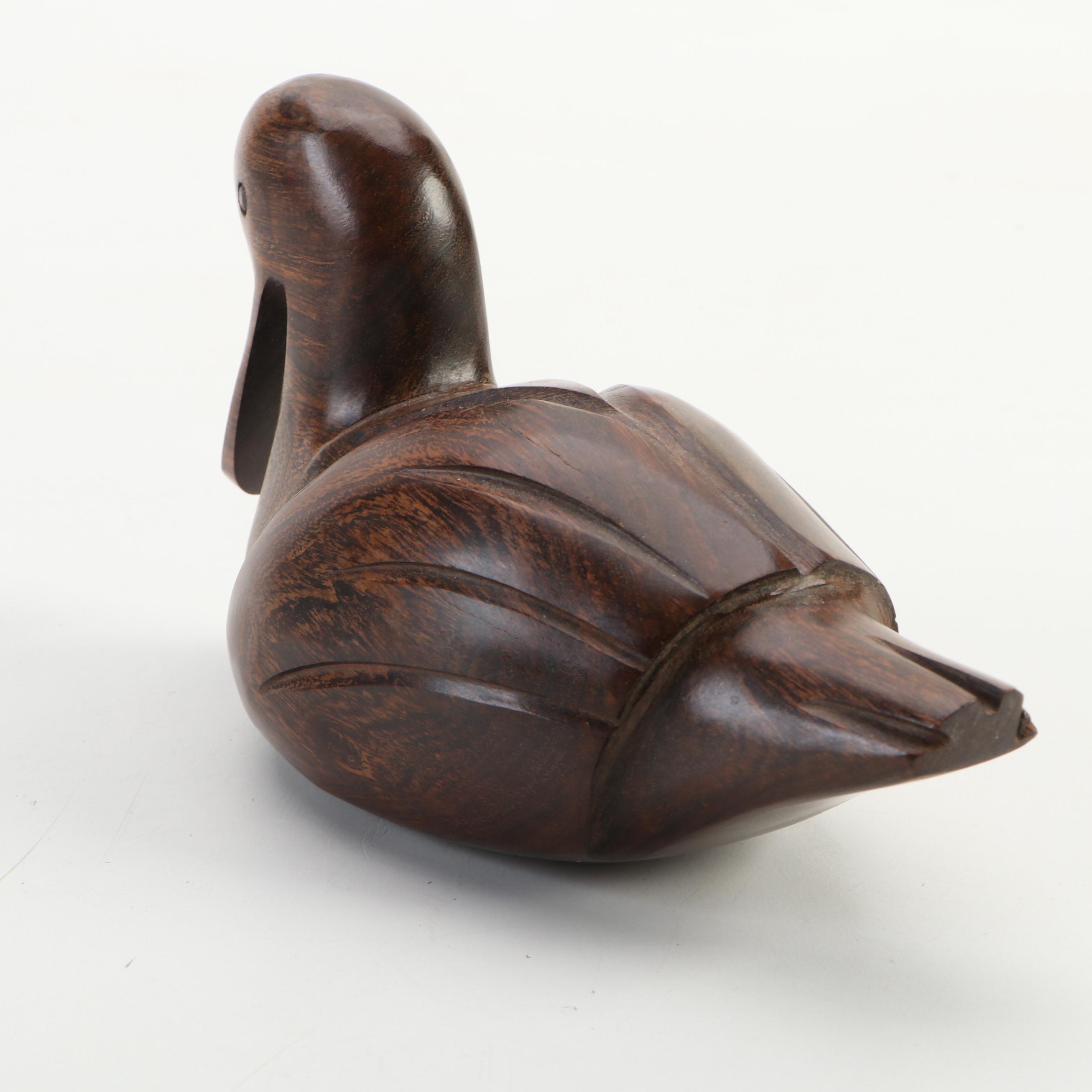 Finished Wood Duck Paperweight with German Ceramic Penguin and More