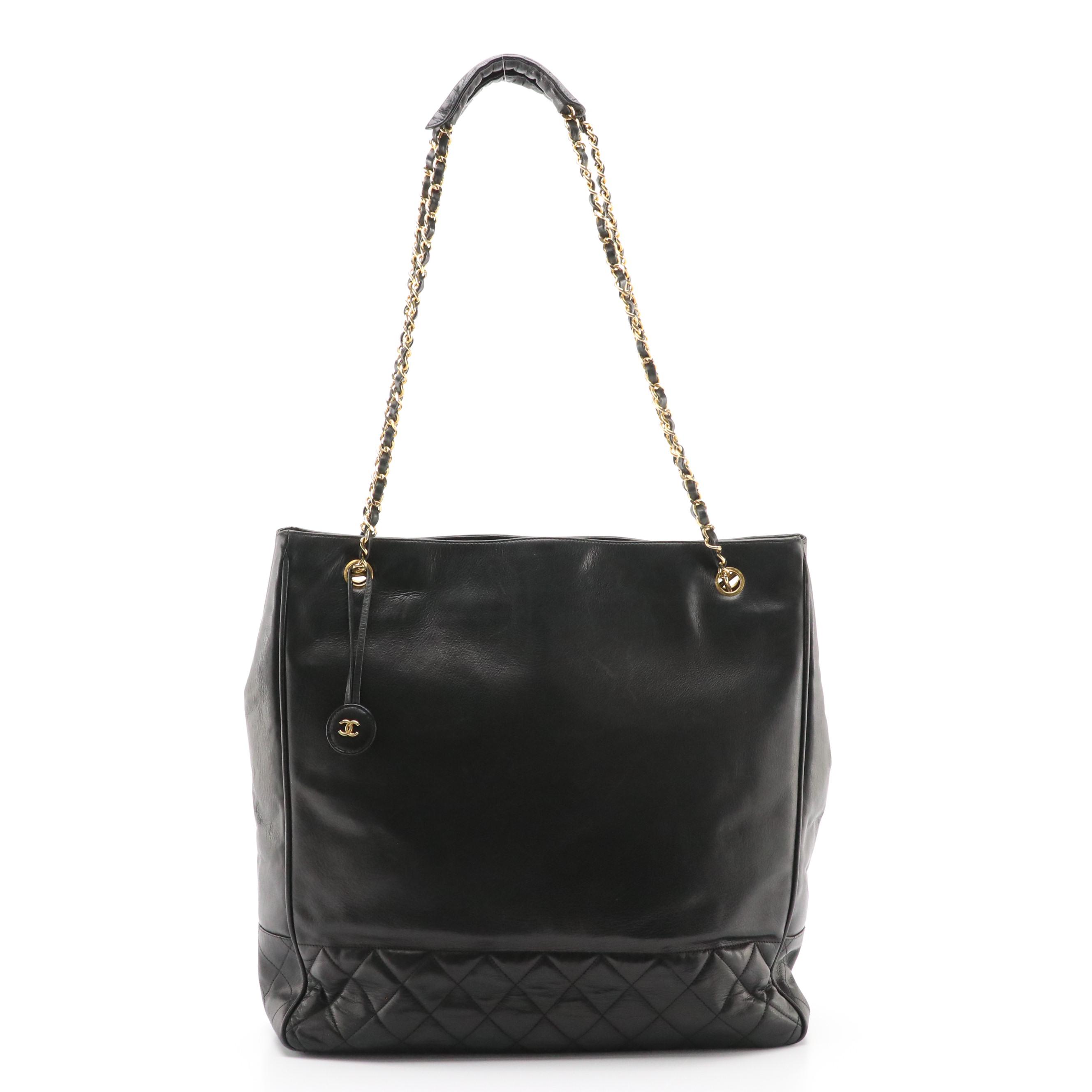 Chanel Vintage Shopper Tote in Black Smooth and Quilted Lambskin Leather